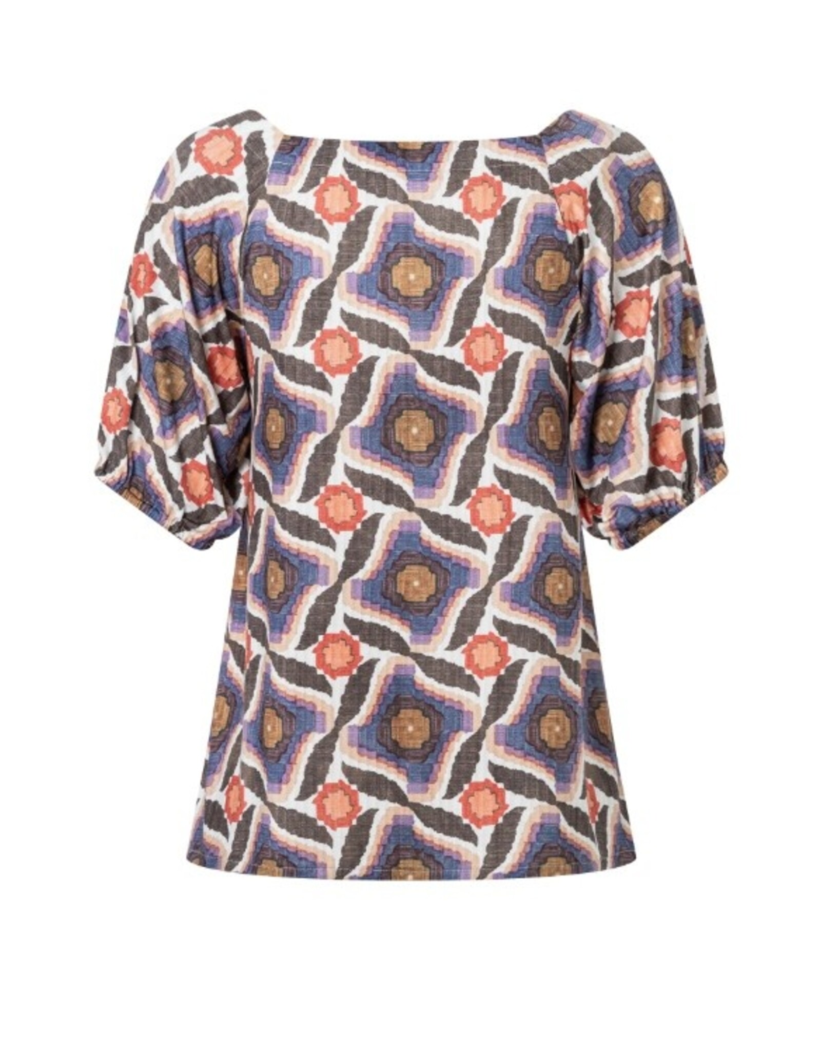Ana Alcazar T-Shirt Etnische print KM Vierkante Hals