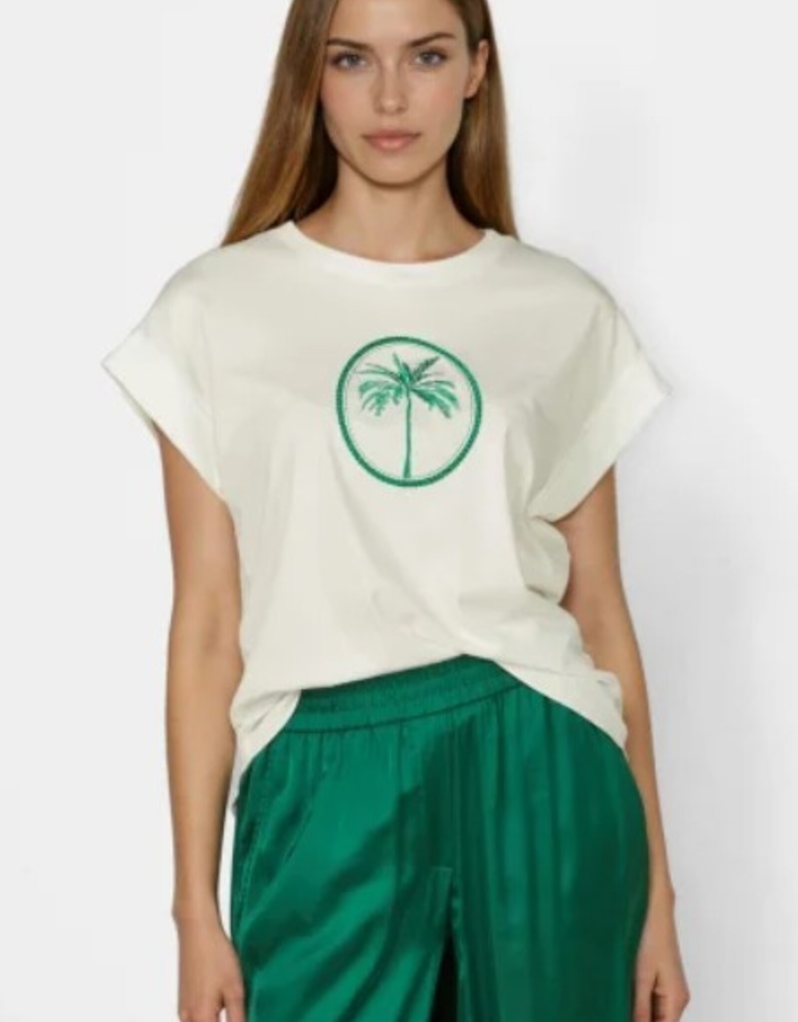 Marc Aurel T-Shirt Wit Print Groene Palm