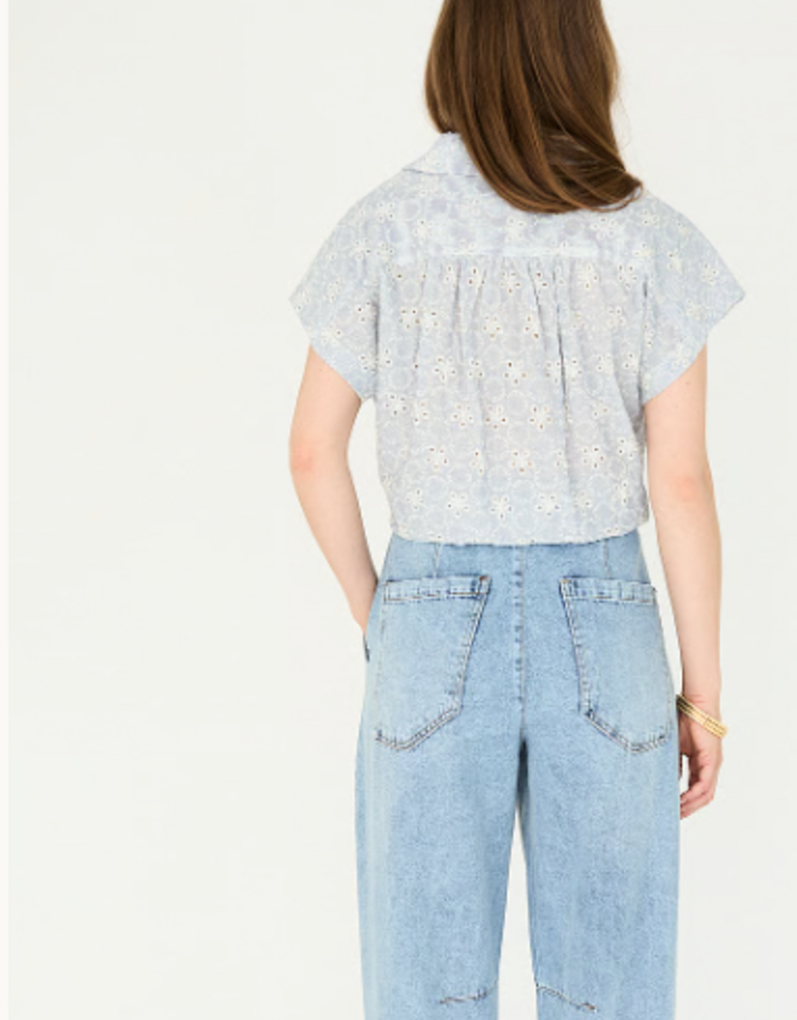 Bellamy Kosuke Blouse KM Blauw Wit Kant