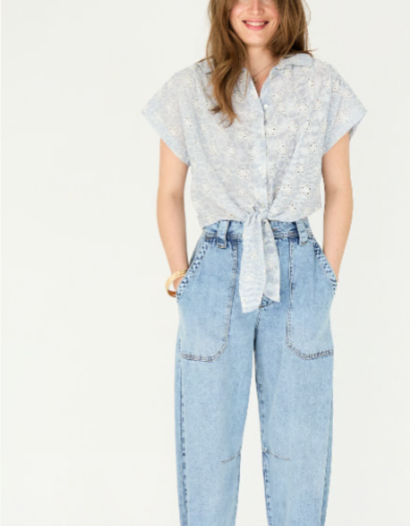 Bellamy Kosuke Blouse KM Blauw Wit Kant