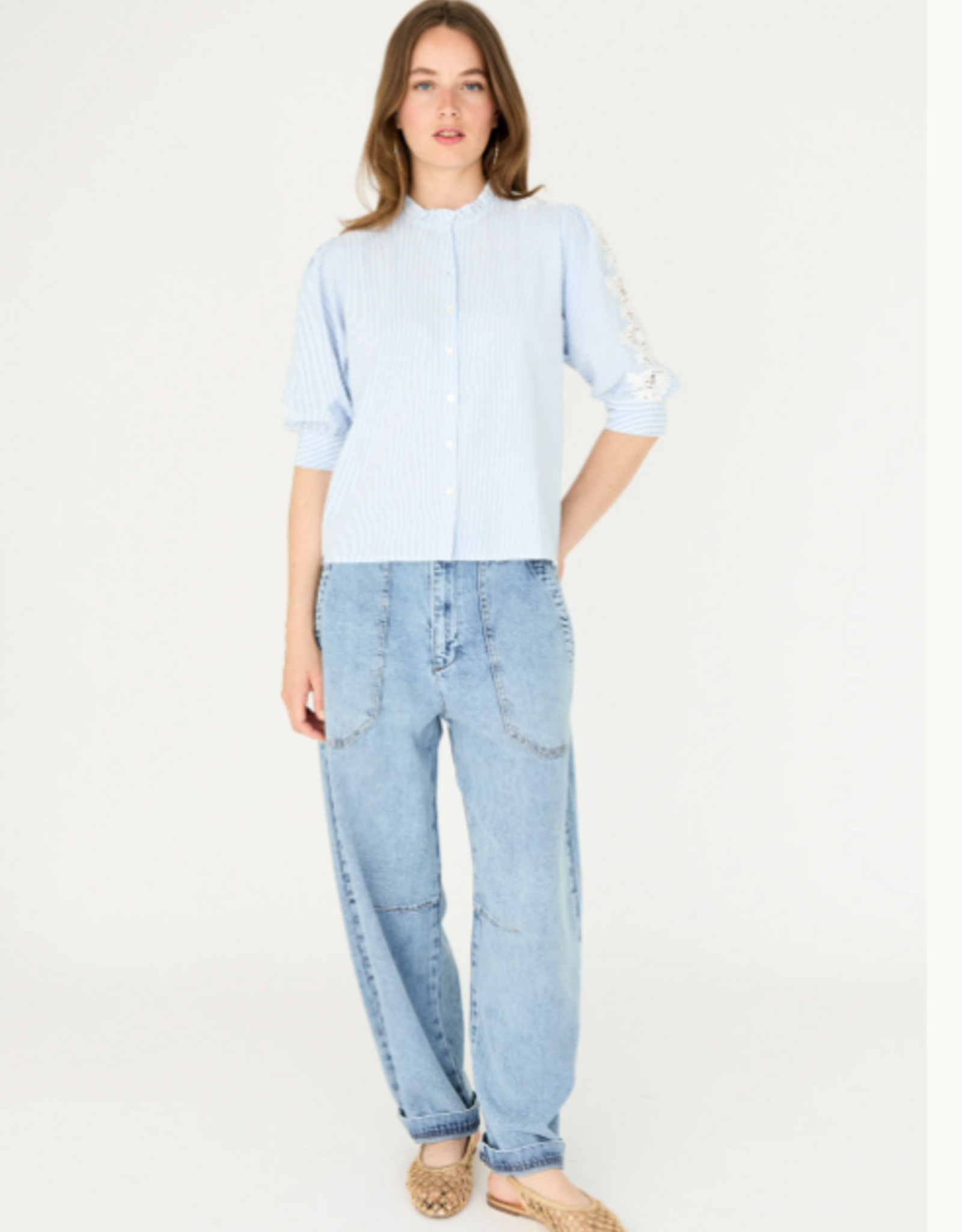 Bellamy Tamiko Blouse Sky Blue Stripe