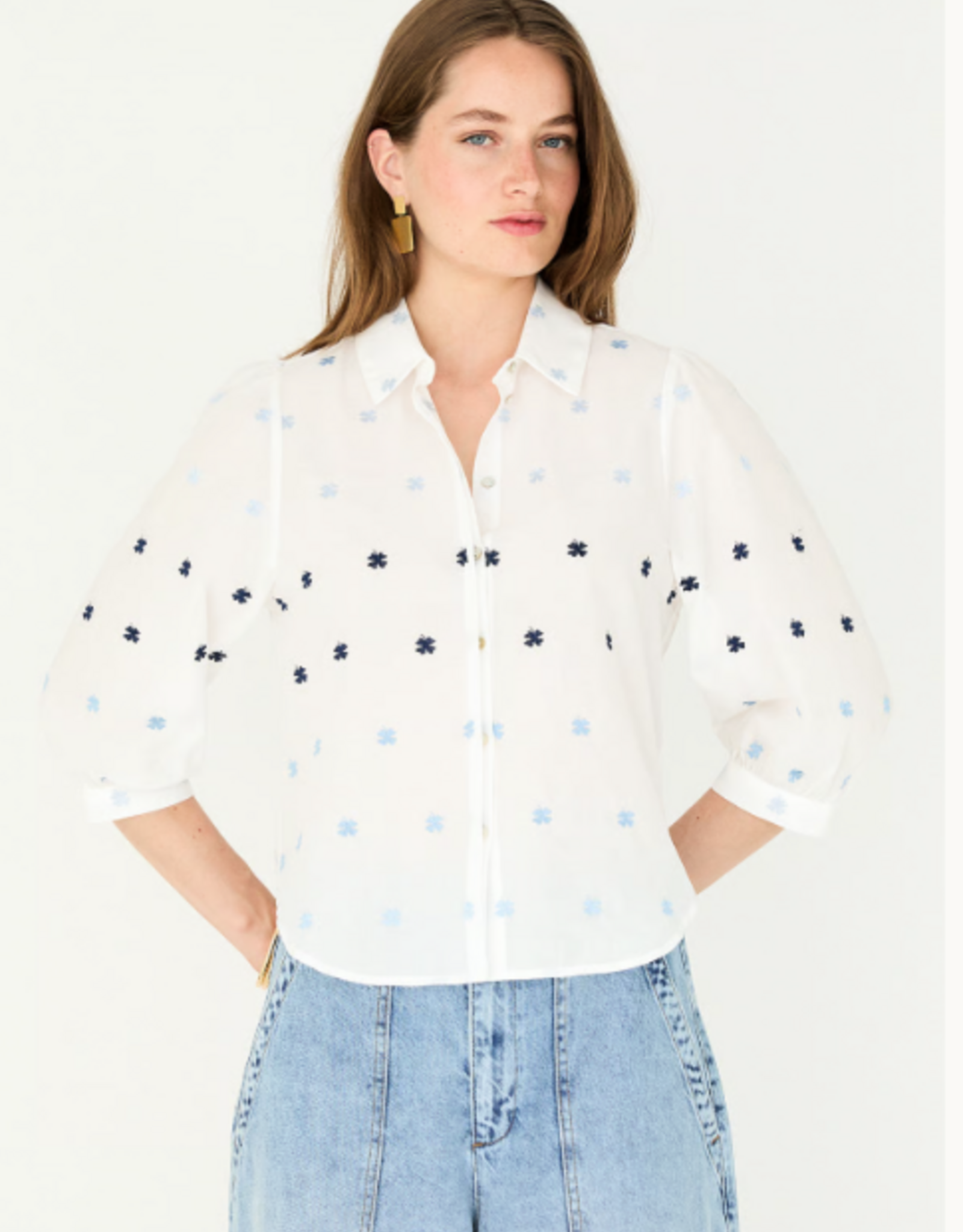 Bellamy Billie Blouse Bloem Design  Blauw Wit