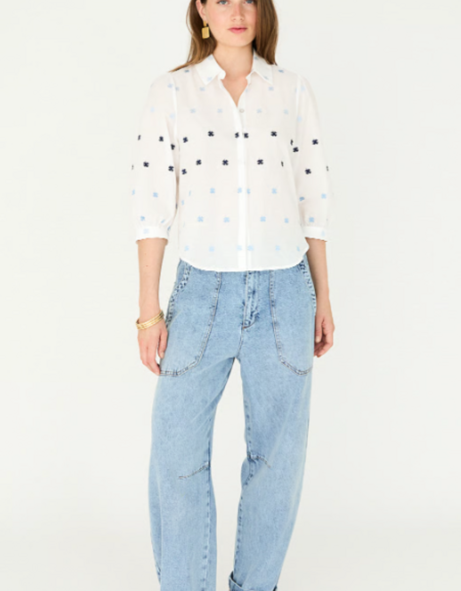 Bellamy Billie Blouse Bloem Design  Blauw Wit