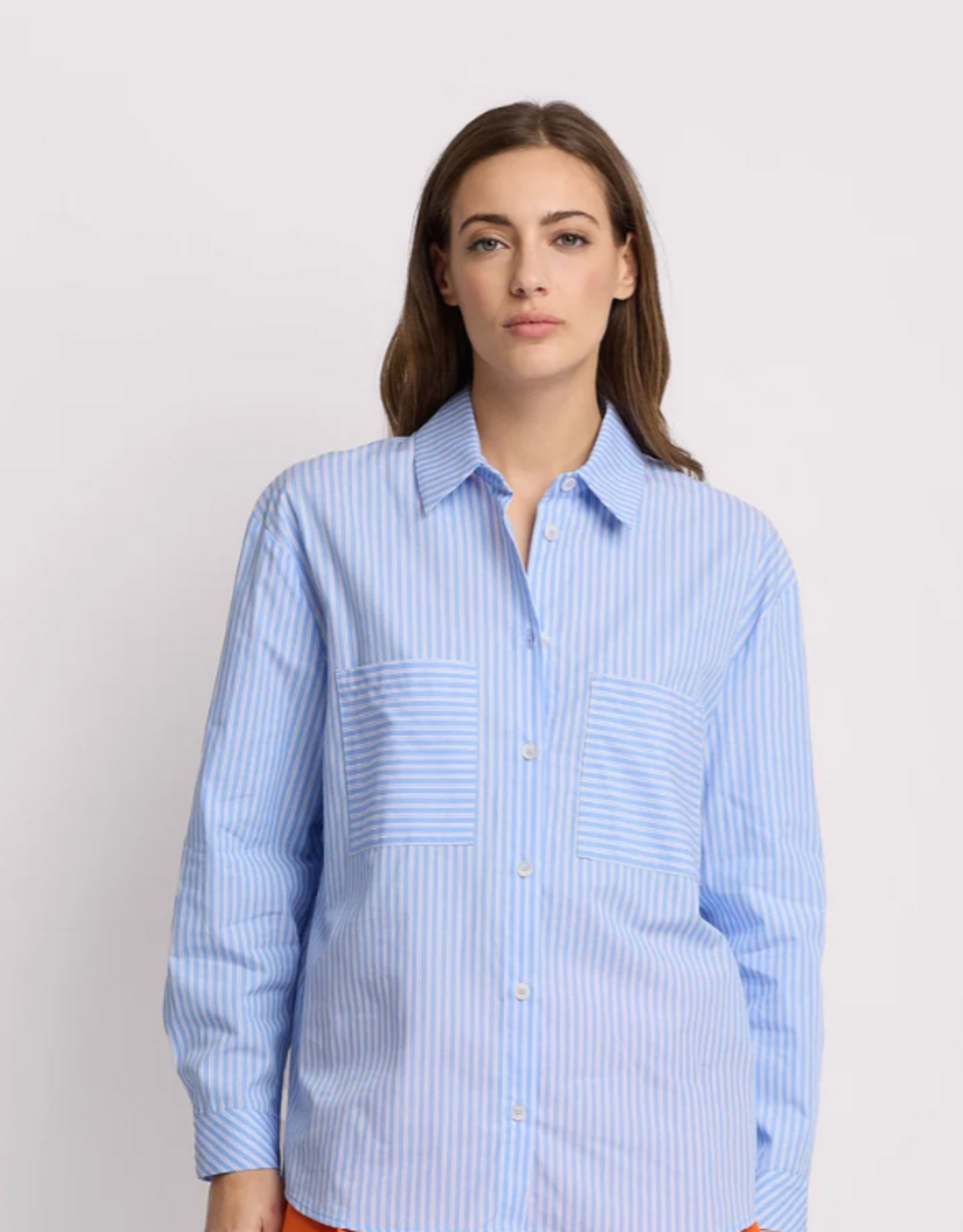 Kocca Blouse Geronide LM Borstzakken Streep Blauw Wit