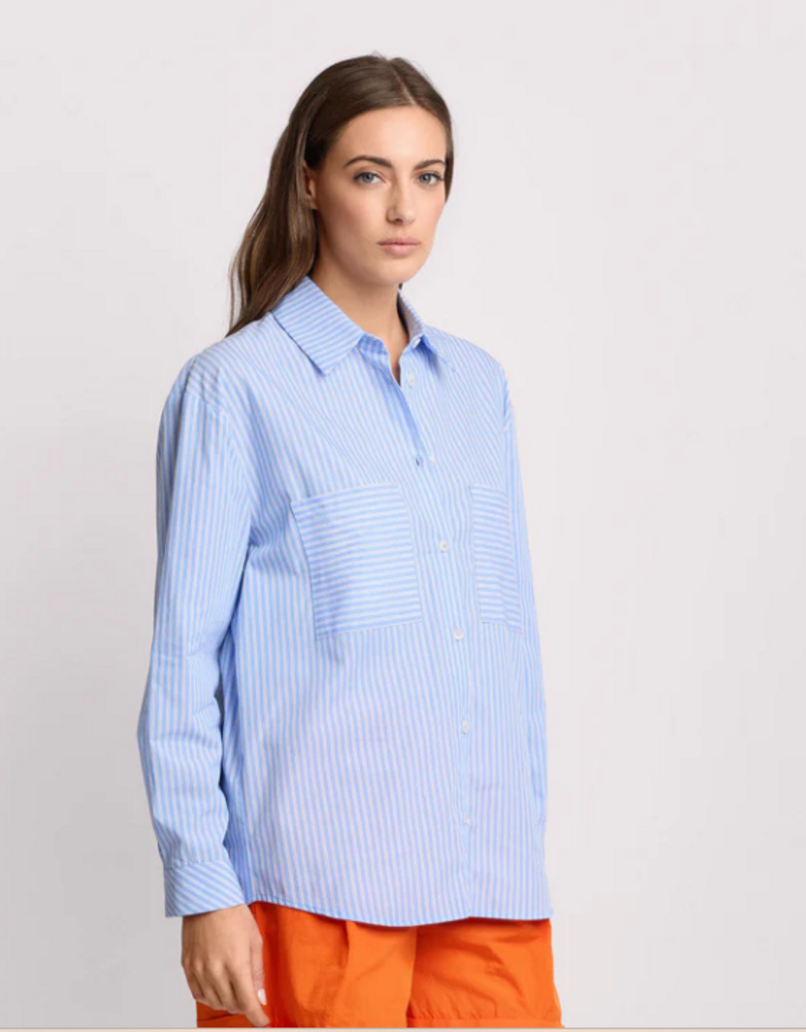 Kocca Blouse Geronide LM Borstzakken Streep Blauw Wit
