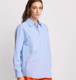 Kocca Blouse Geronide LM Borstzakken Streep Blauw Wit