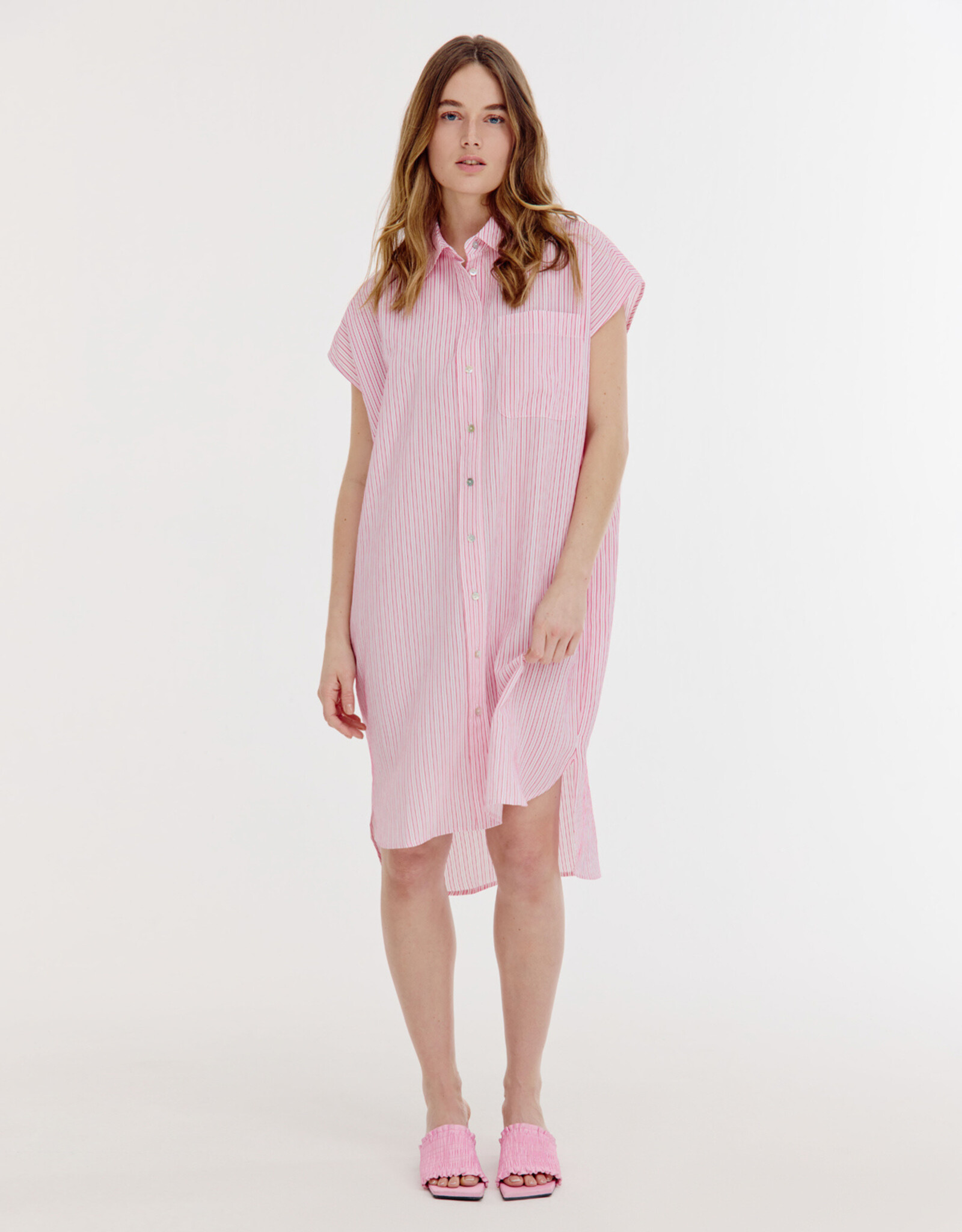 Josephine &CO Bree Doorknoop Jurk Kapmouw Gestreept Roze