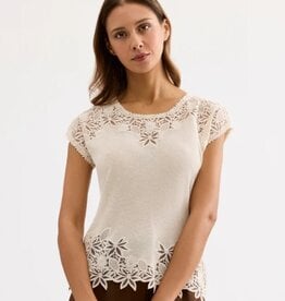 Leo&Ugo Top Claire Kanten Mouw Licht Beige