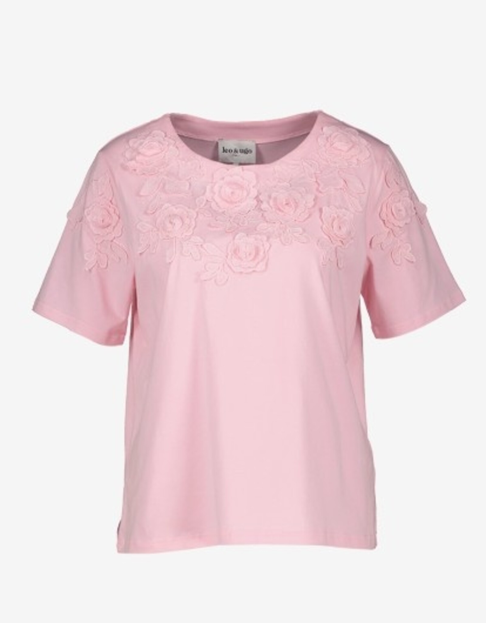 Leo&Ugo T Shirt Applicatie Bloem Pink