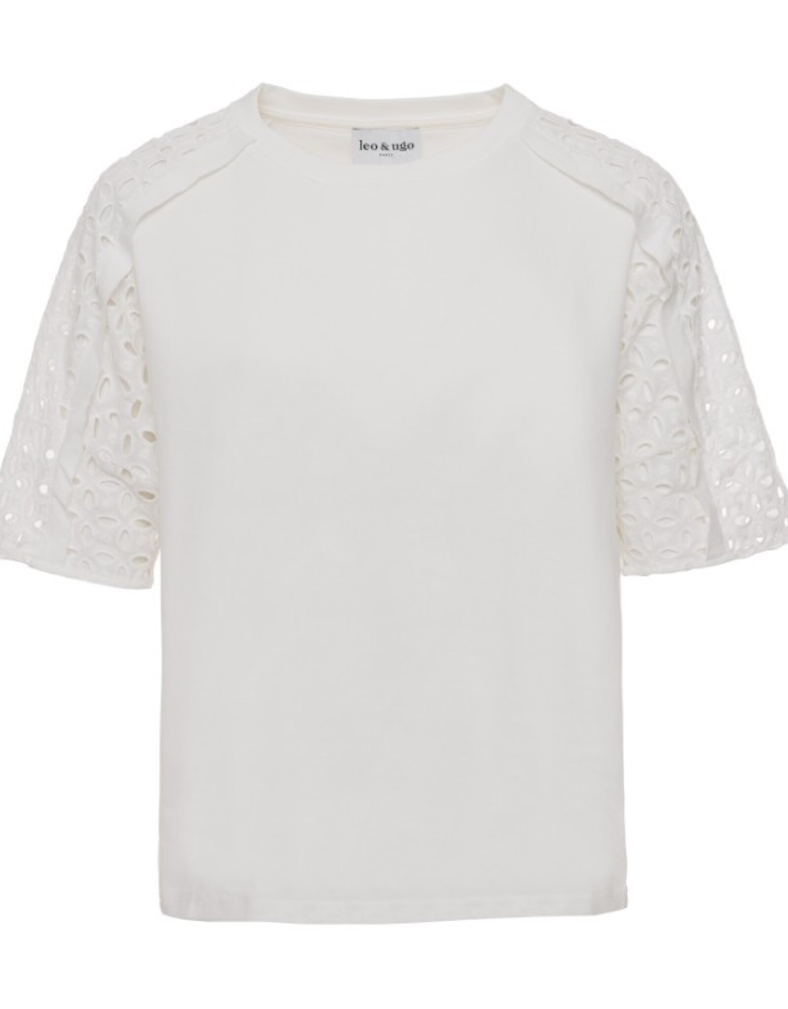 Leo&Ugo T-Shirt Ronde Hals White Broderie Schouder