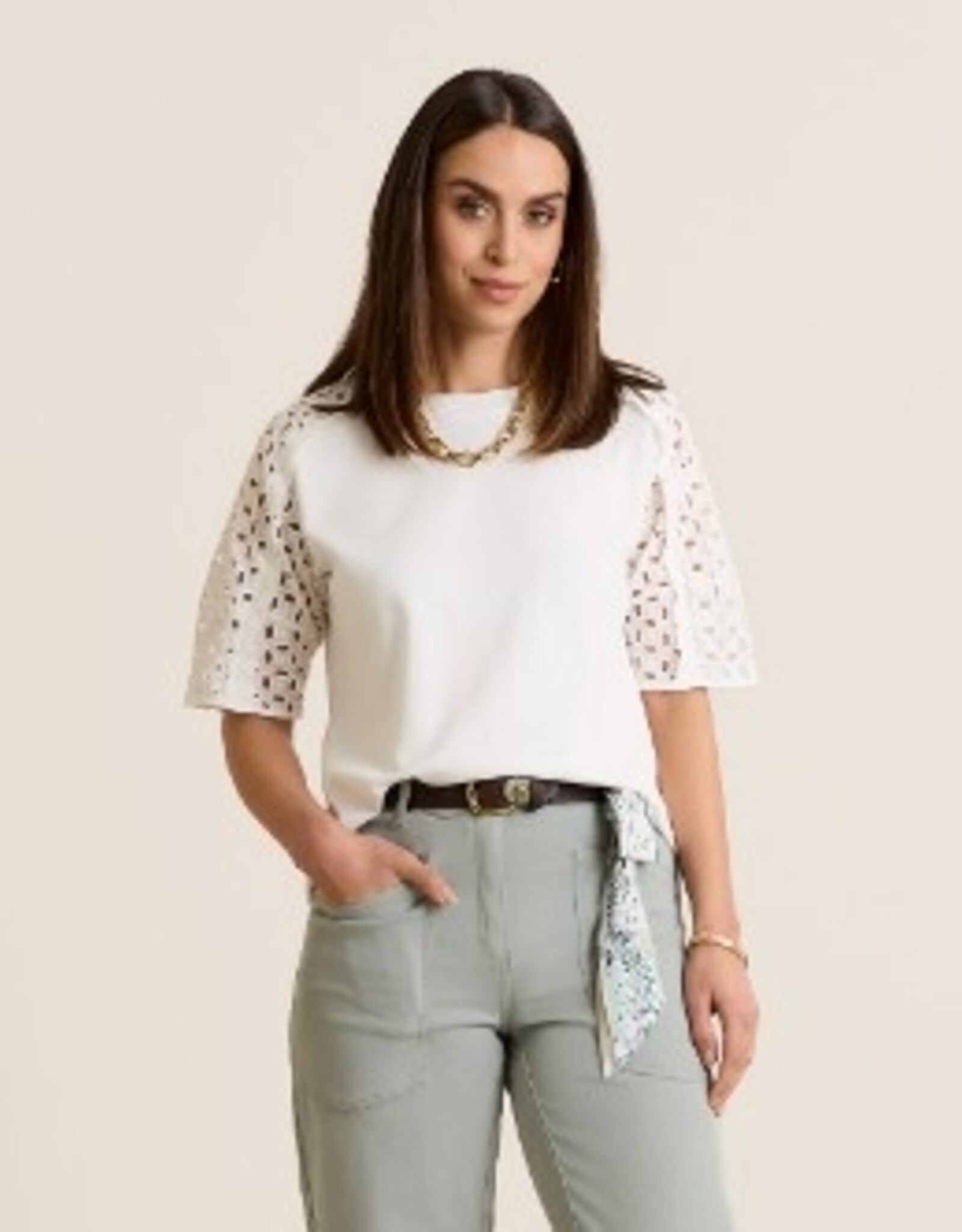 Leo&Ugo T-Shirt Ronde Hals White Broderie Schouder