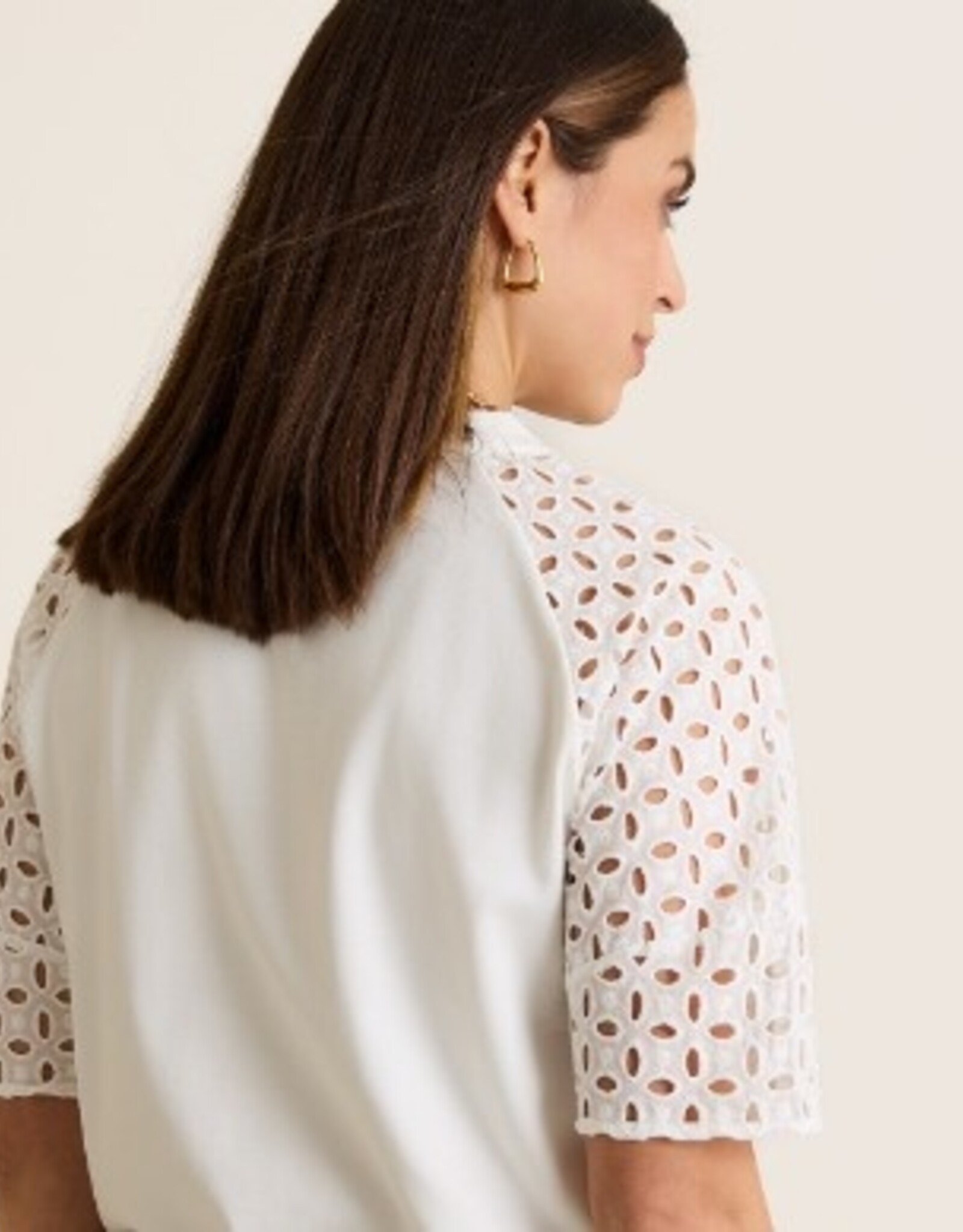 Leo&Ugo T-Shirt Ronde Hals White Broderie Schouder