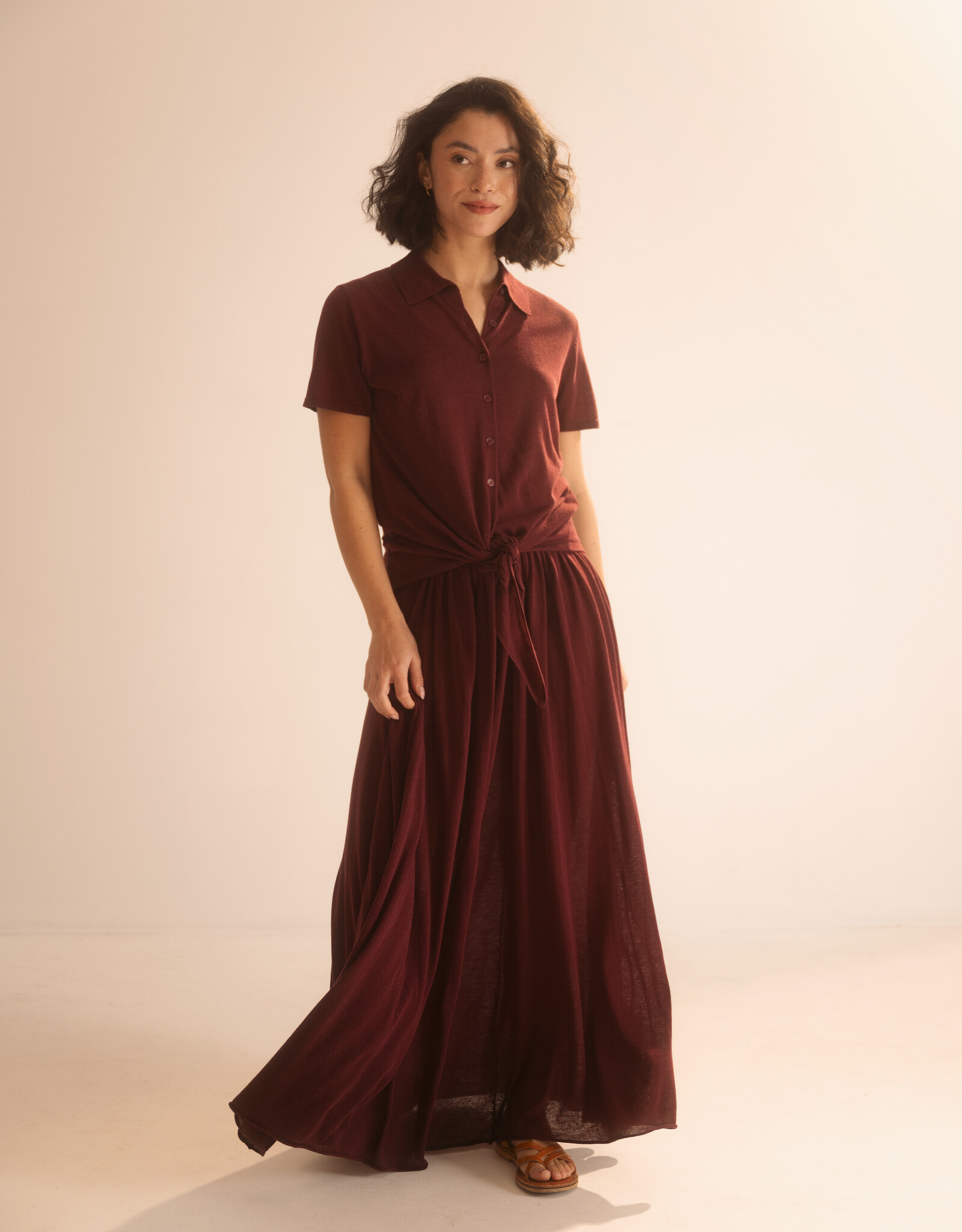 Emotions Linnen Polo Blouse Merlot