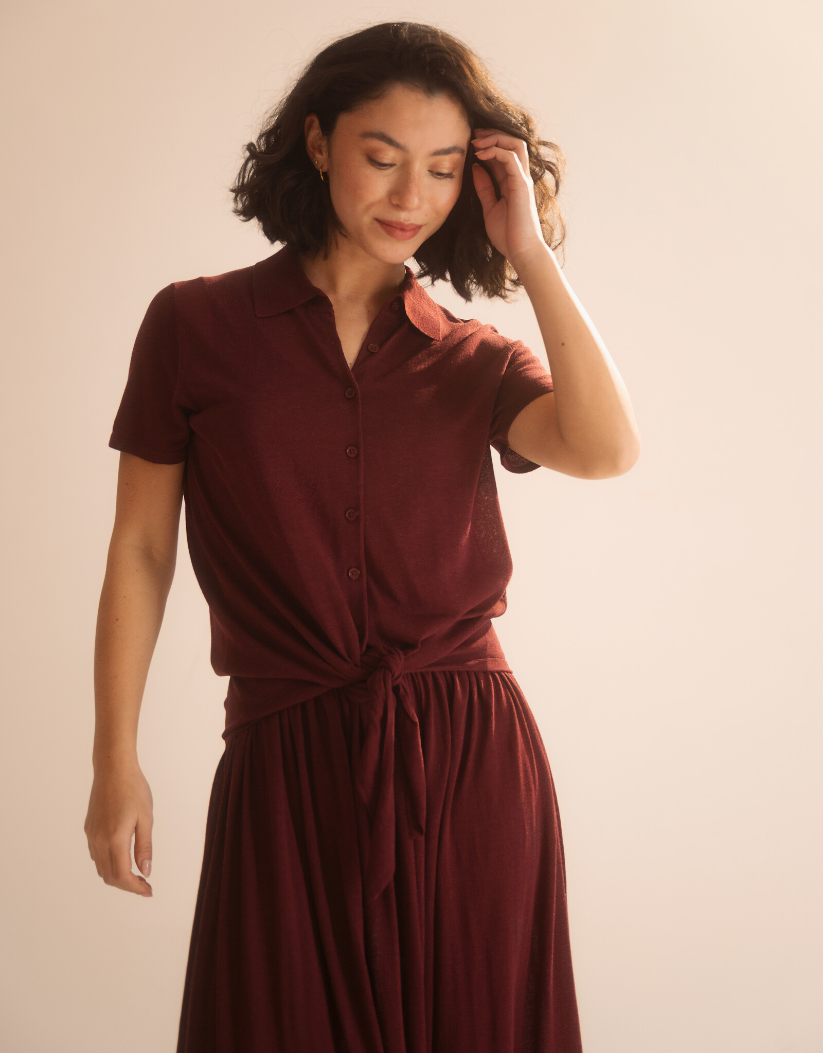 Emotions Linnen Polo Blouse Merlot