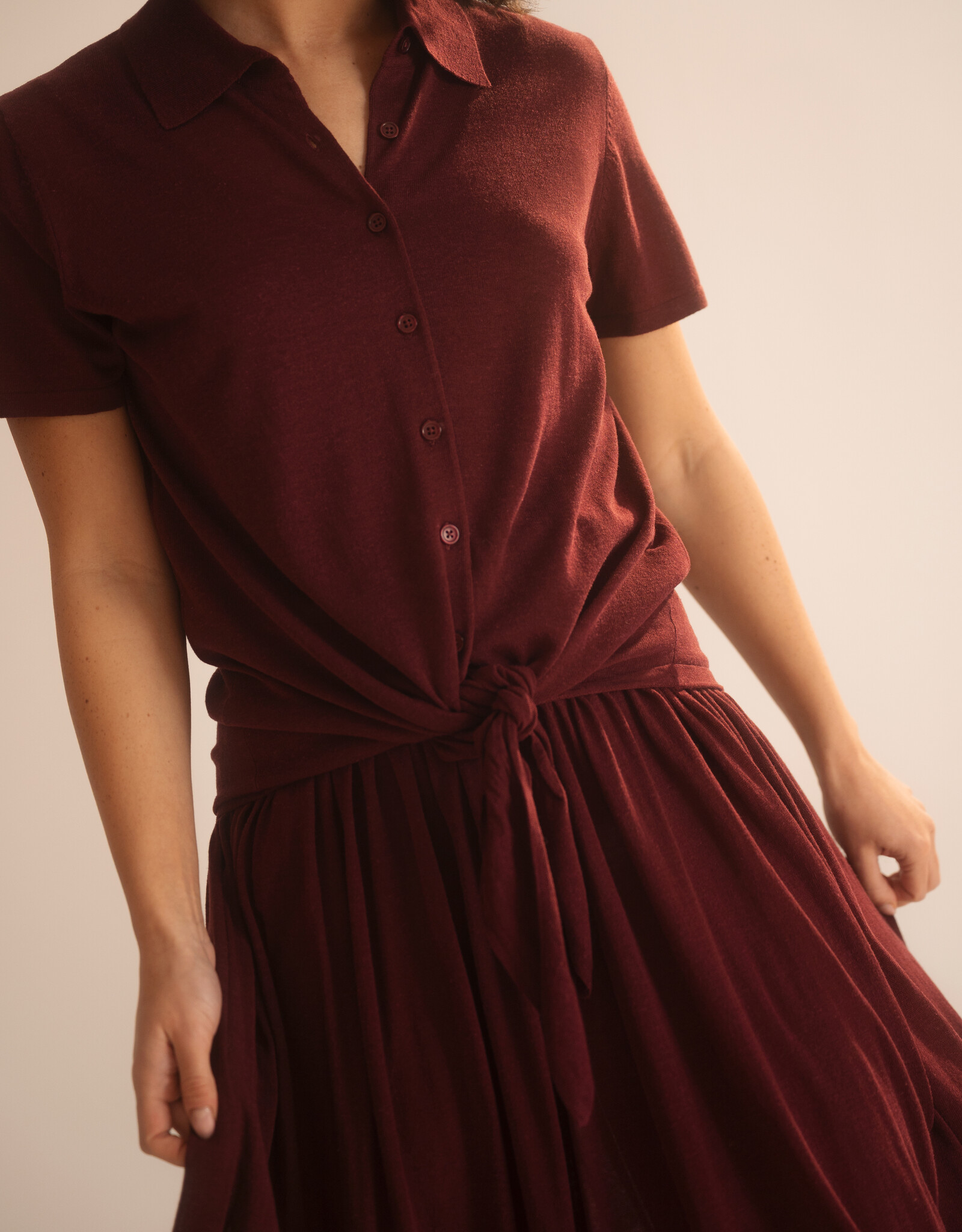 Emotions Linnen Polo Blouse Merlot