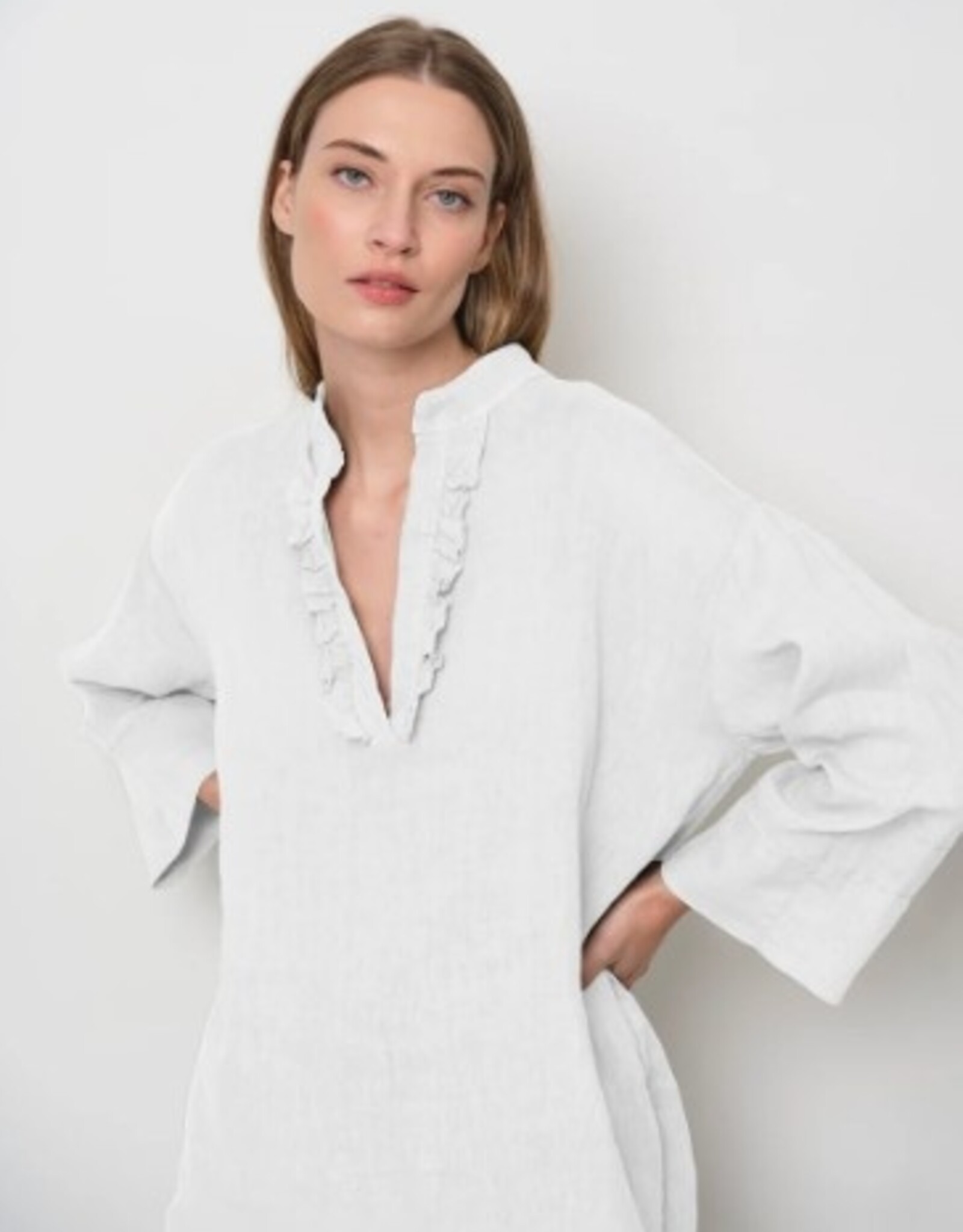 LaSalle Blouse Ruche aan de hals White Wijd Model