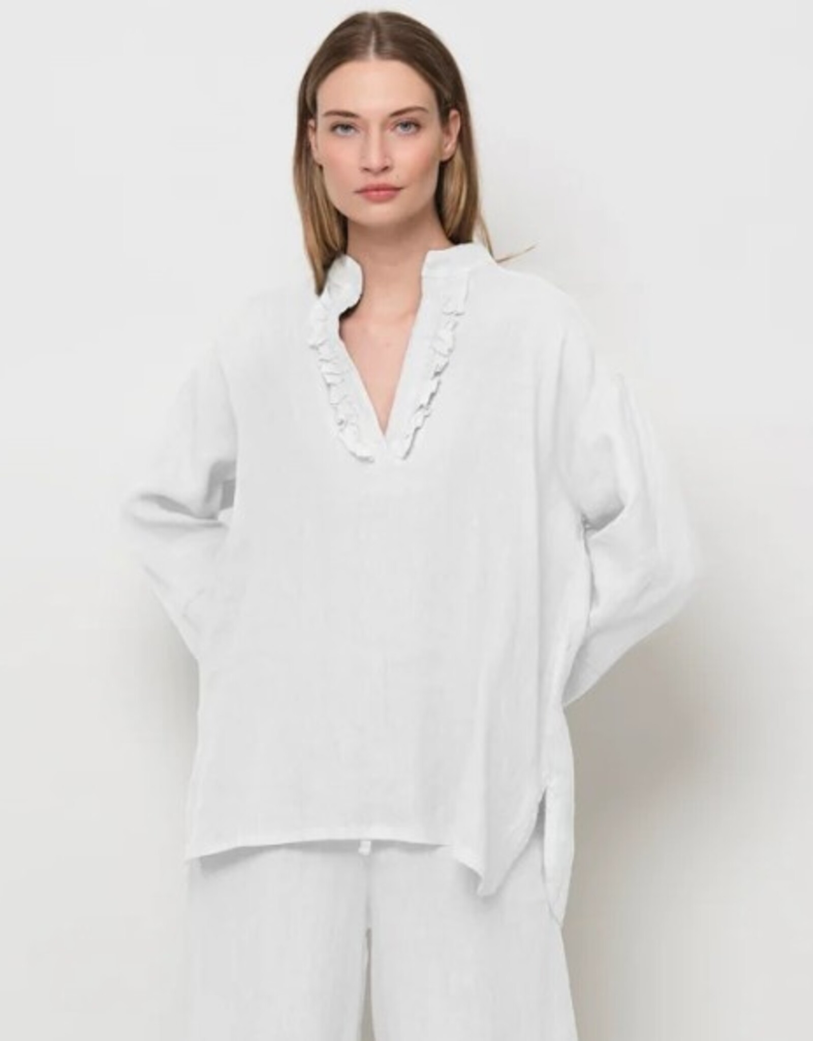 LaSalle Blouse Ruche aan de hals White Wijd Model