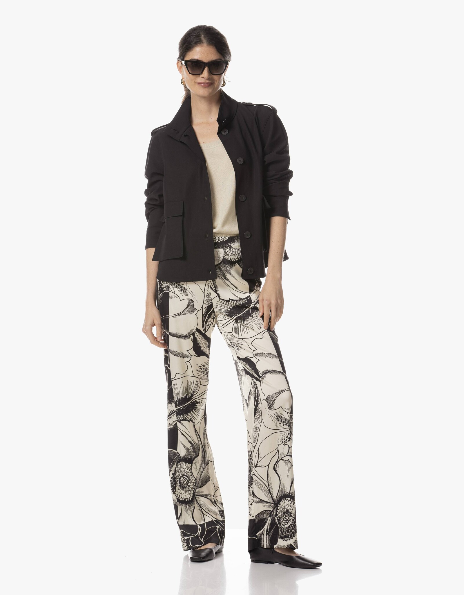 JapanTKY Pataky Dessin Pantalon Zwart/Wit Bloem Print