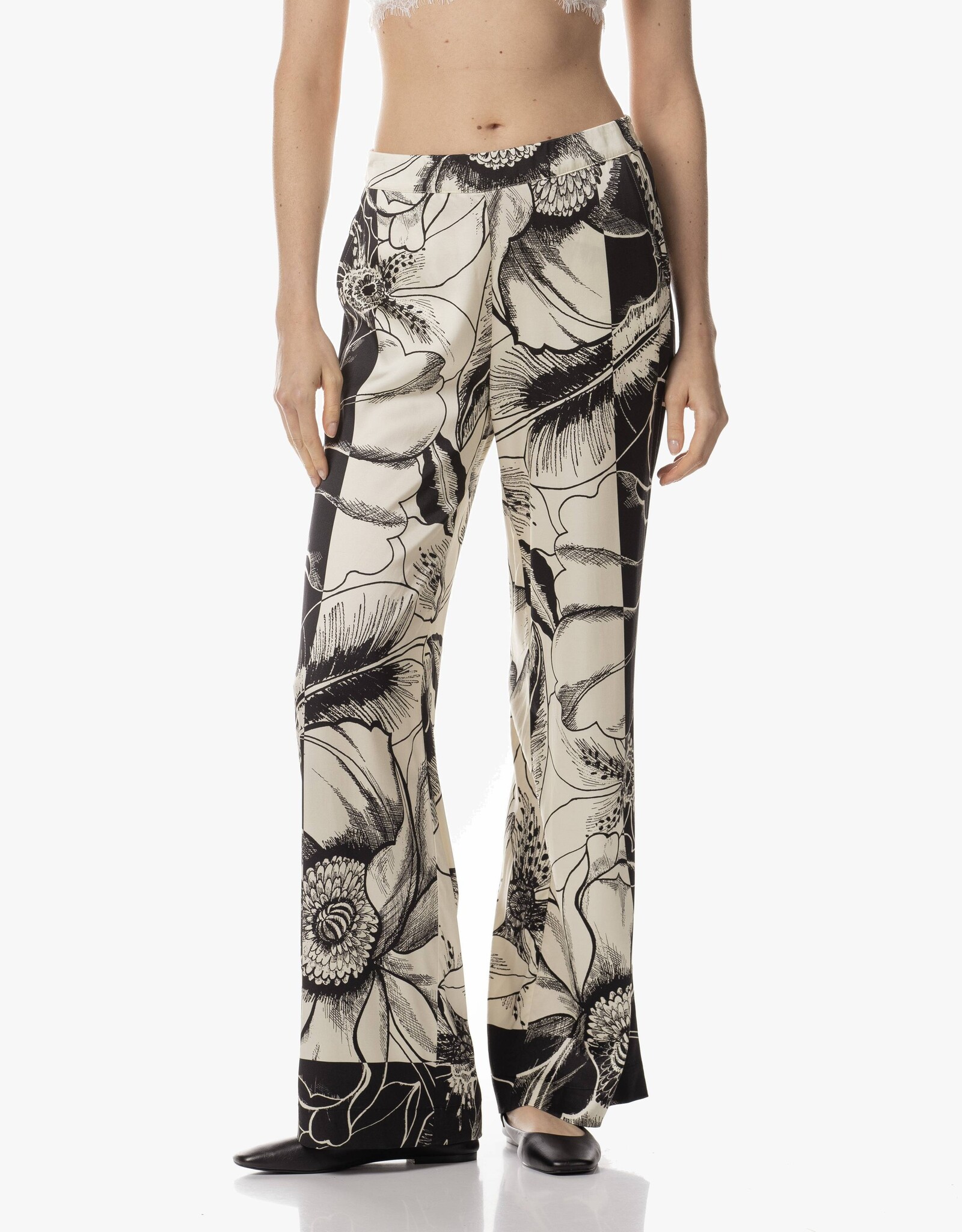 JapanTKY Pataky Dessin Pantalon Zwart/Wit Bloem Print