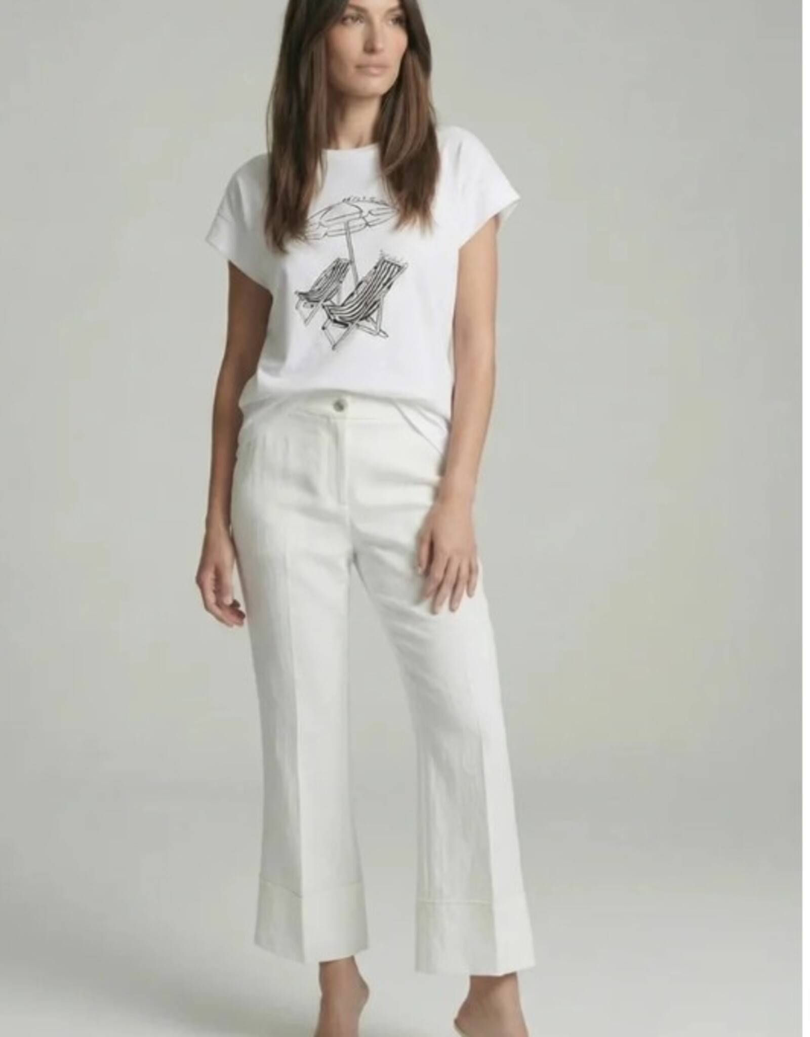 Marc Aurel Pantalon Enkel lang Flared Wijd Wit