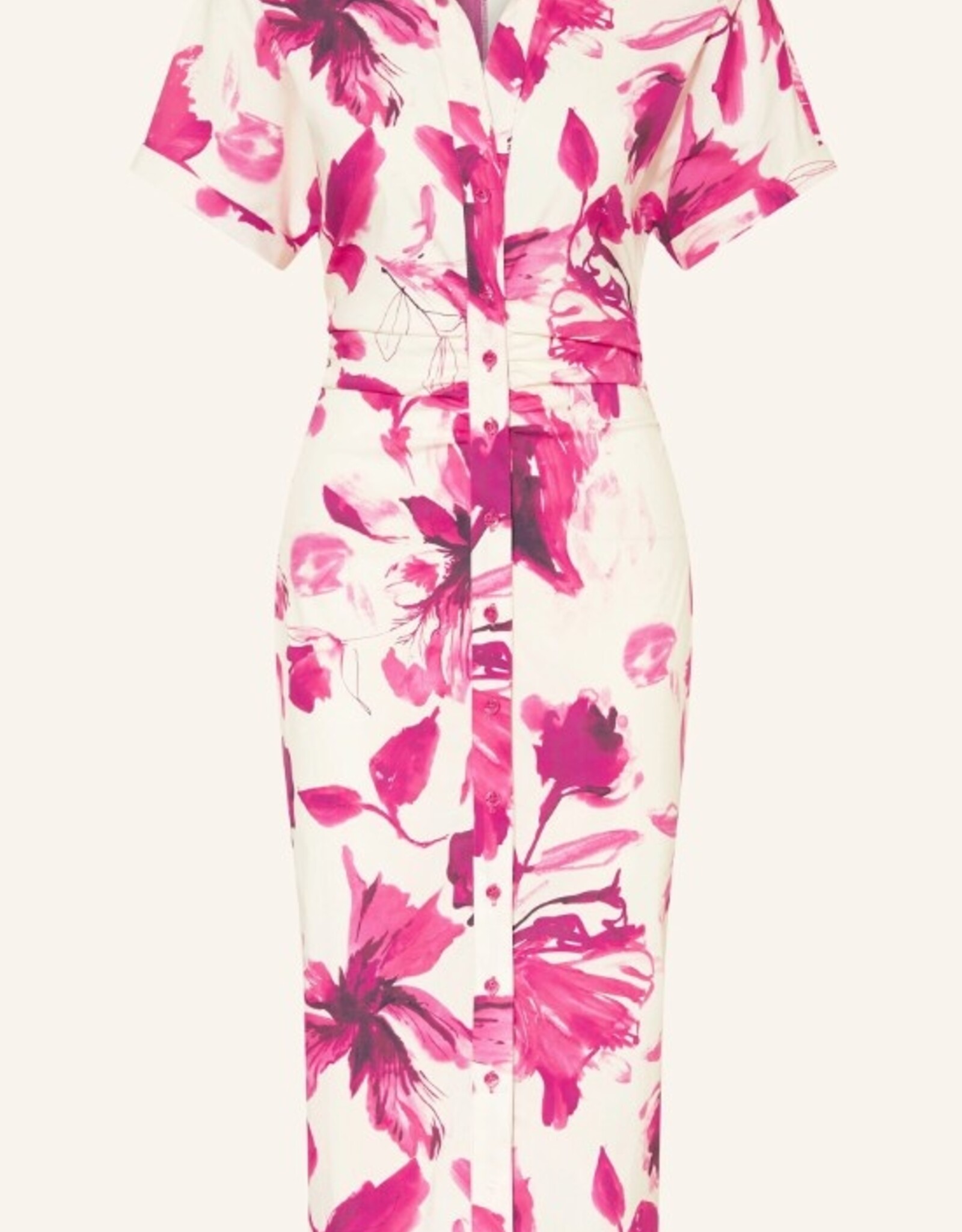 Marc Aurel Jurk Korte Mouw Bloemprint Wit/Pink