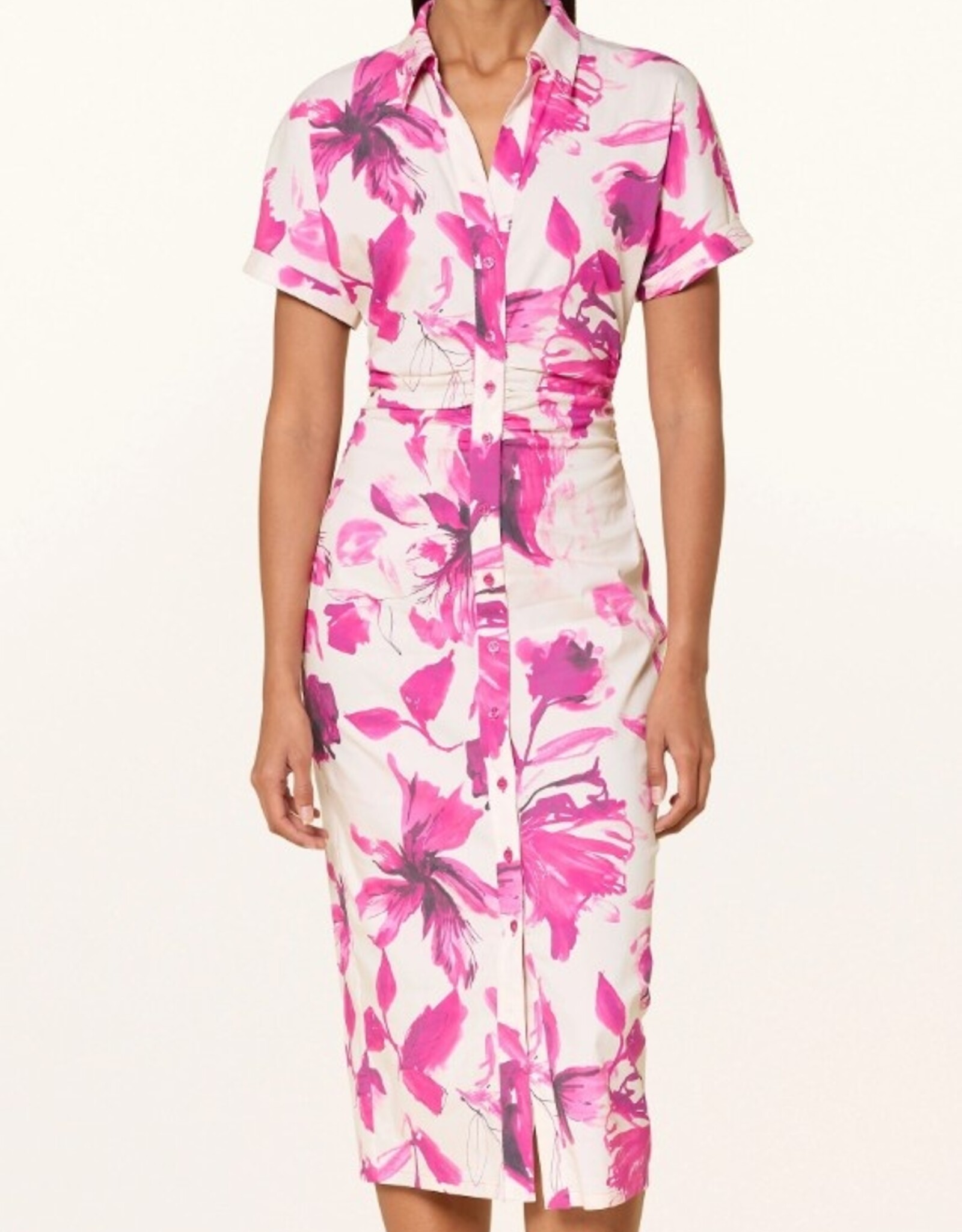 Marc Aurel Jurk Korte Mouw Bloemprint Wit/Pink