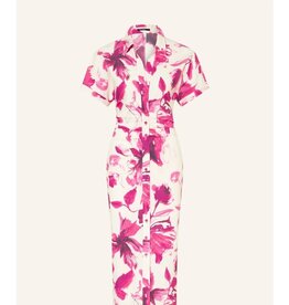 Marc Aurel Jurk Korte Mouw Bloemprint Wit/Pink