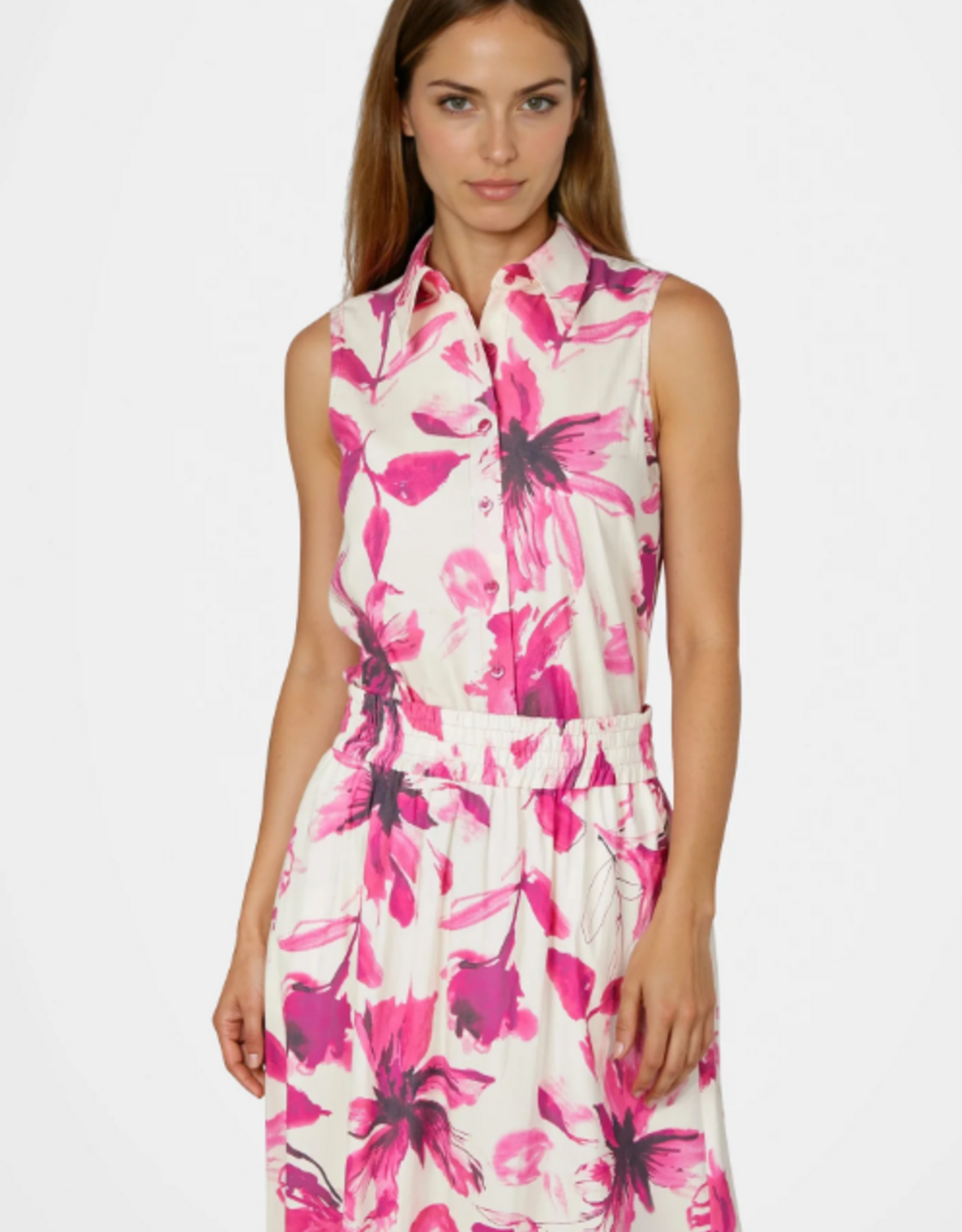 Marc Aurel Blouse Mouwloos Bloemprint Crême/Pink