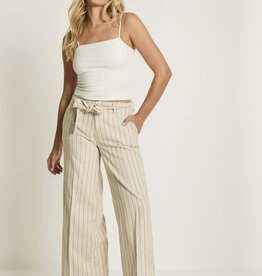 Para MI Pantalon Cloe Belt Striped Linen Navy Sand