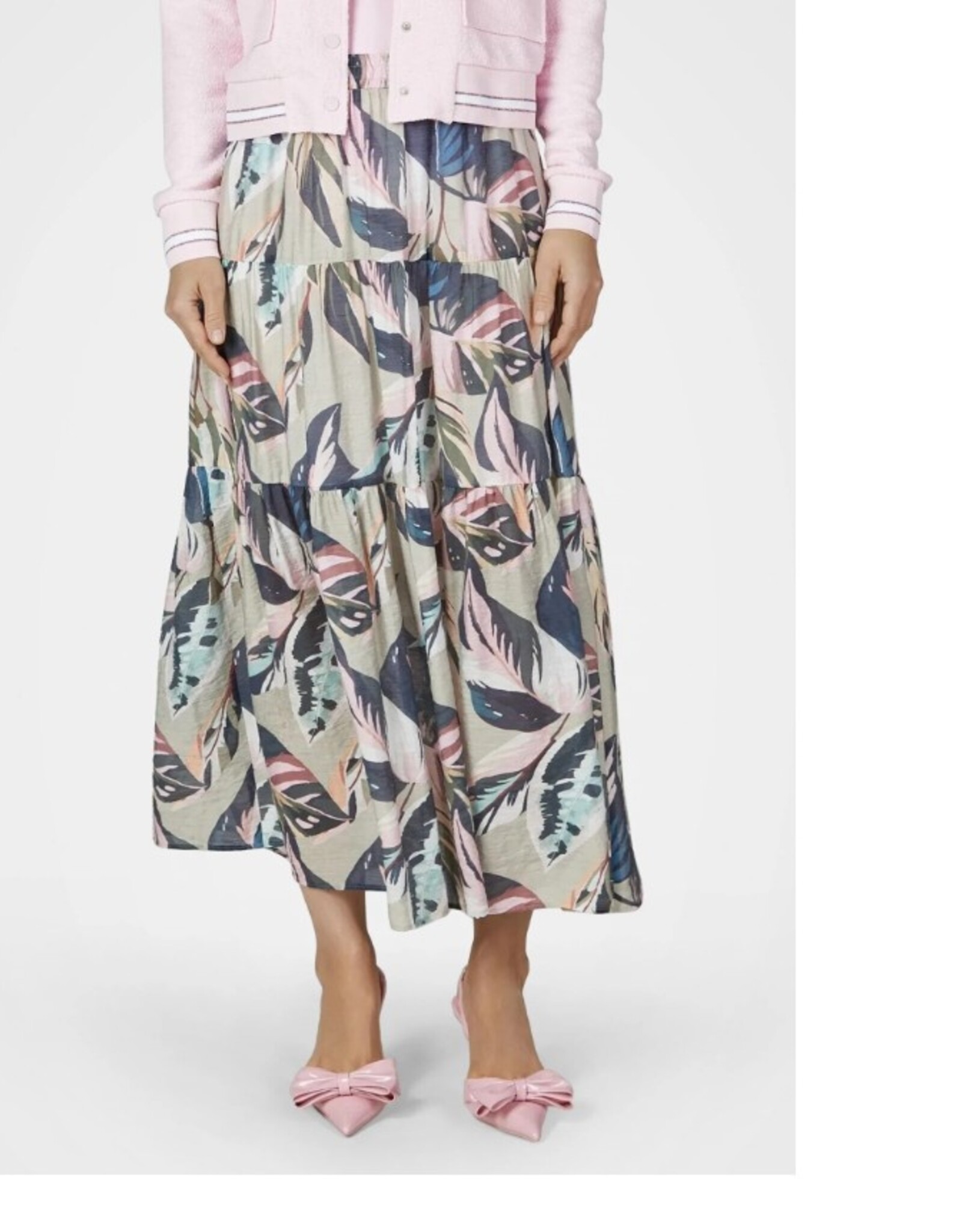 Marc Aurel Maxi Rok Met Bladprint Kaki