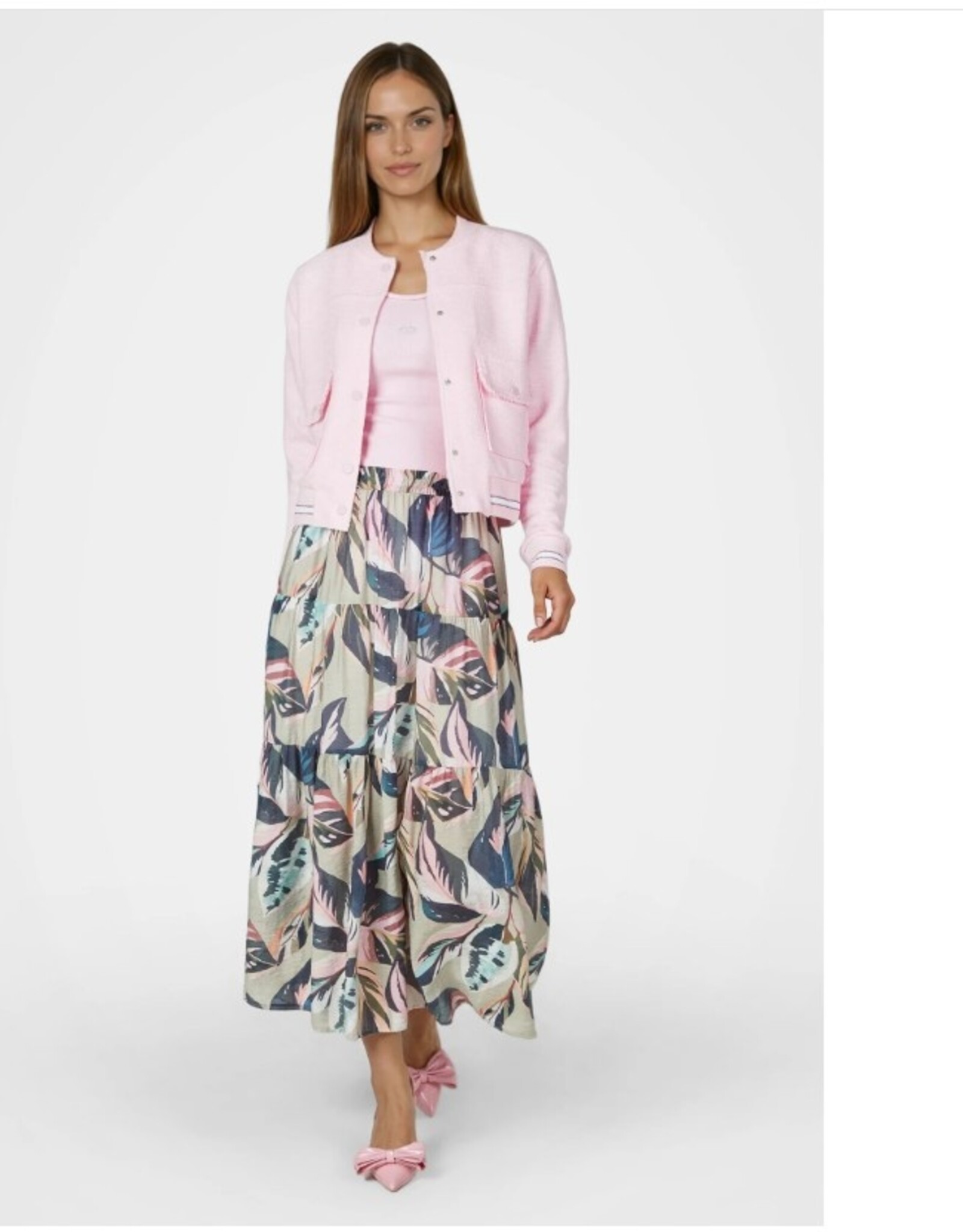 Marc Aurel Maxi Rok Met Bladprint Kaki