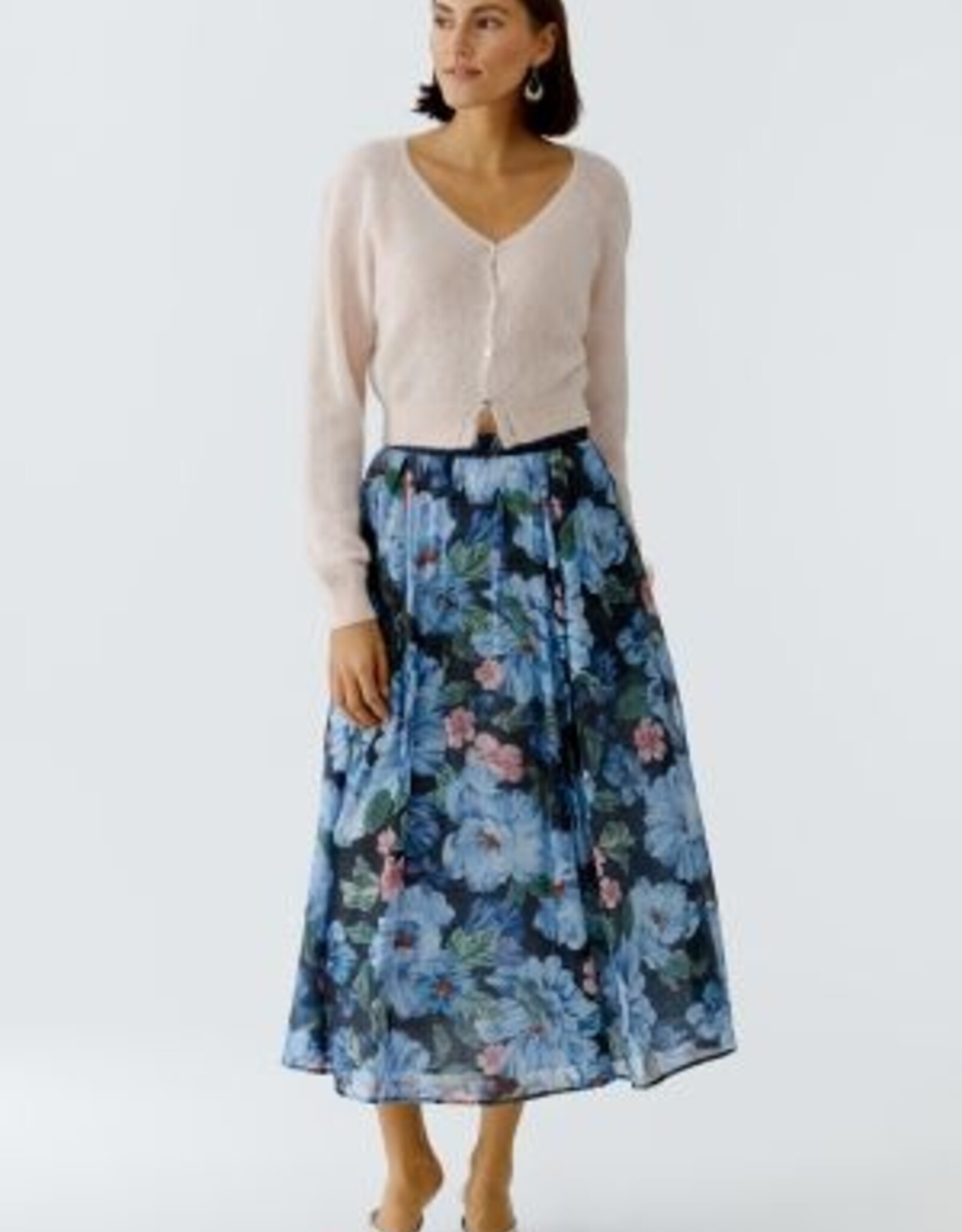 Oui Rok Lang Bloemenprint D-Blauw