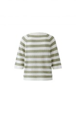 Oui Pullover Linnen White/Green streep