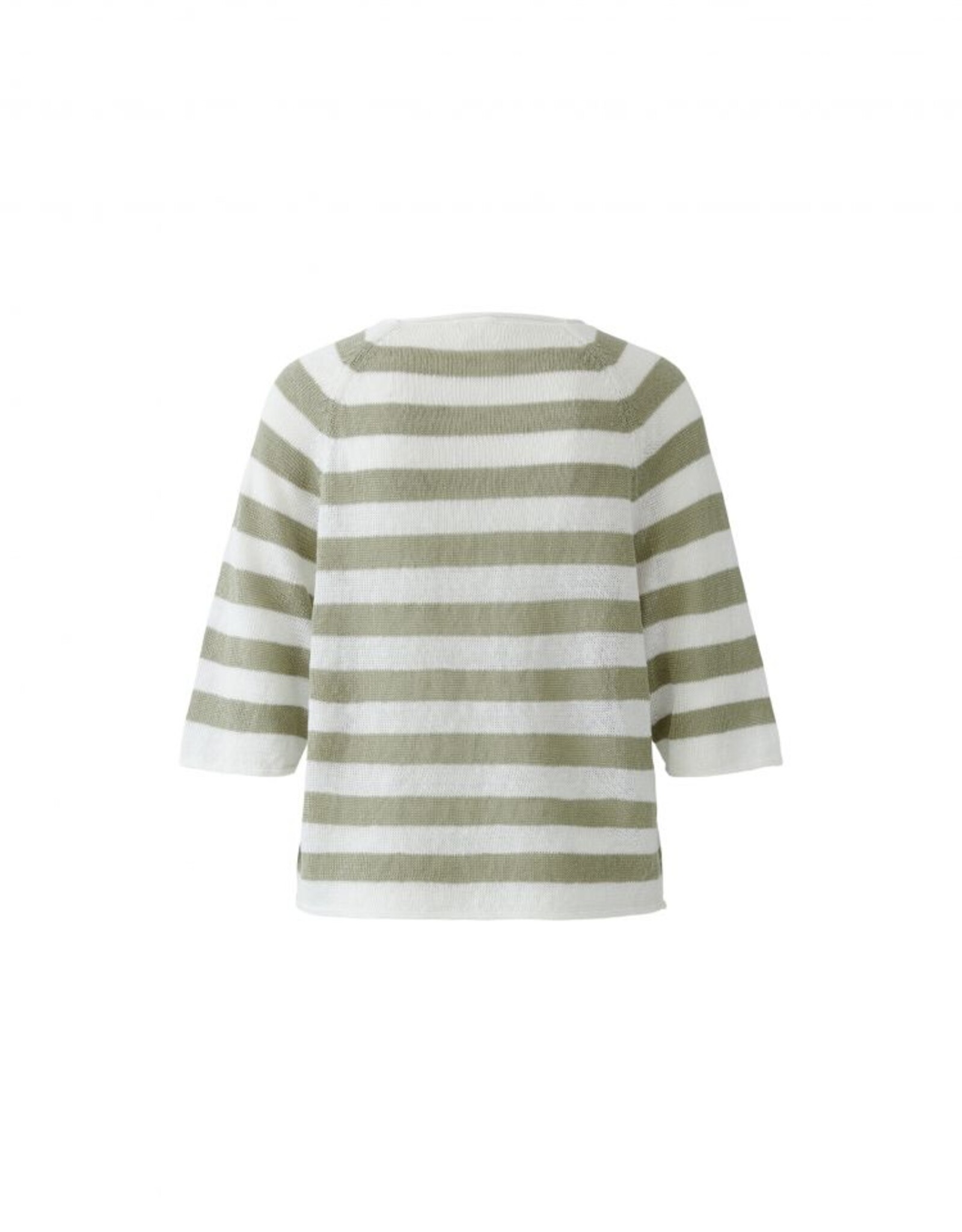 Oui Pullover Linnen White/Green streep