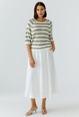 Oui Pullover Linnen White/Green streep