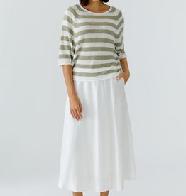 Oui Pullover Linnen White/Green streep