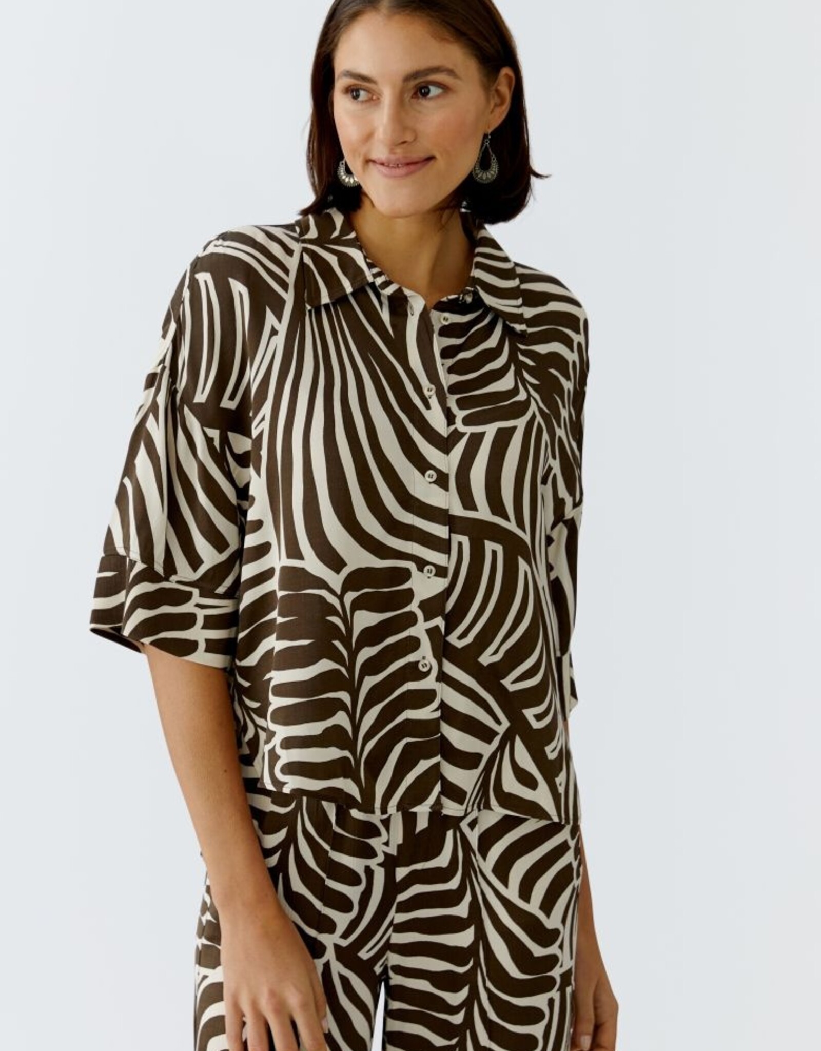 Oui Blouse Print Bruin/Off White