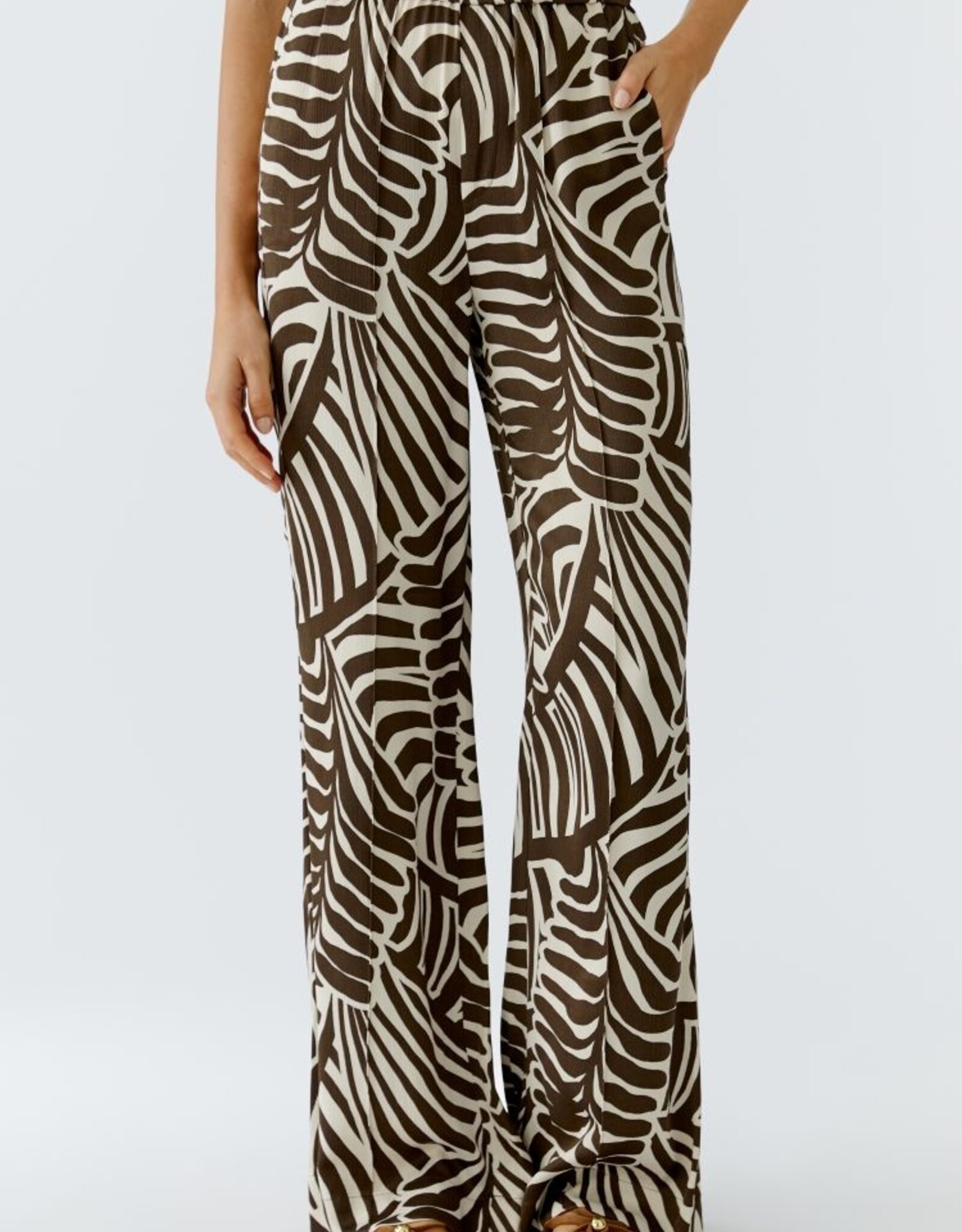 Oui Pantalon Print Bruin/Off White