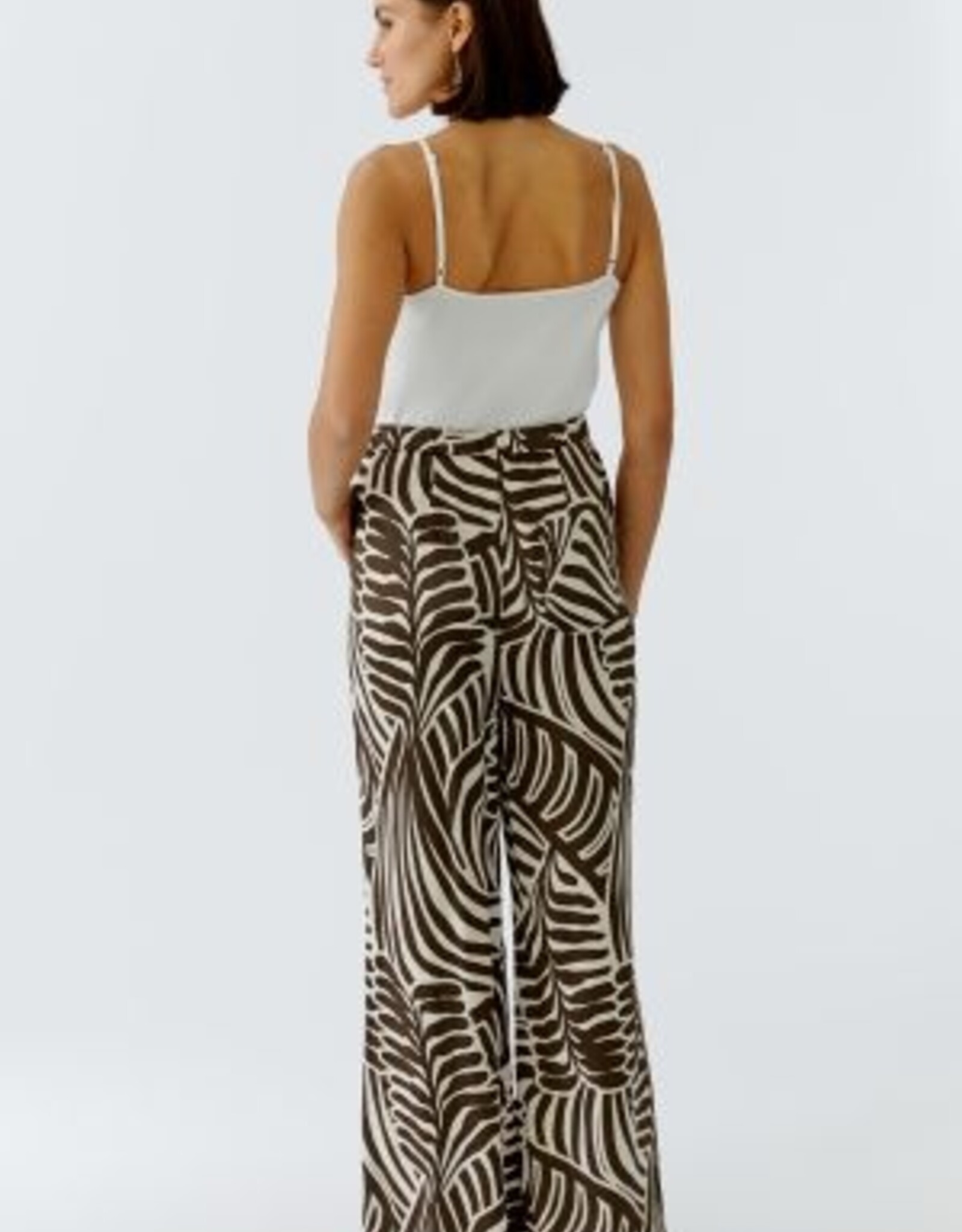 Oui Pantalon Print Bruin/Off White