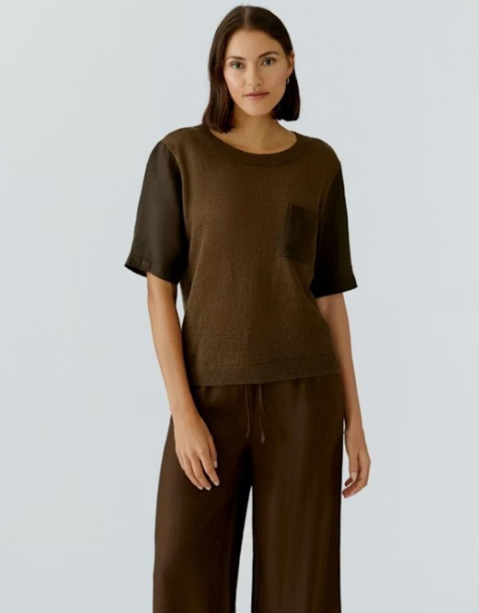 Oui Pullover K-Mouw Linnen bruin