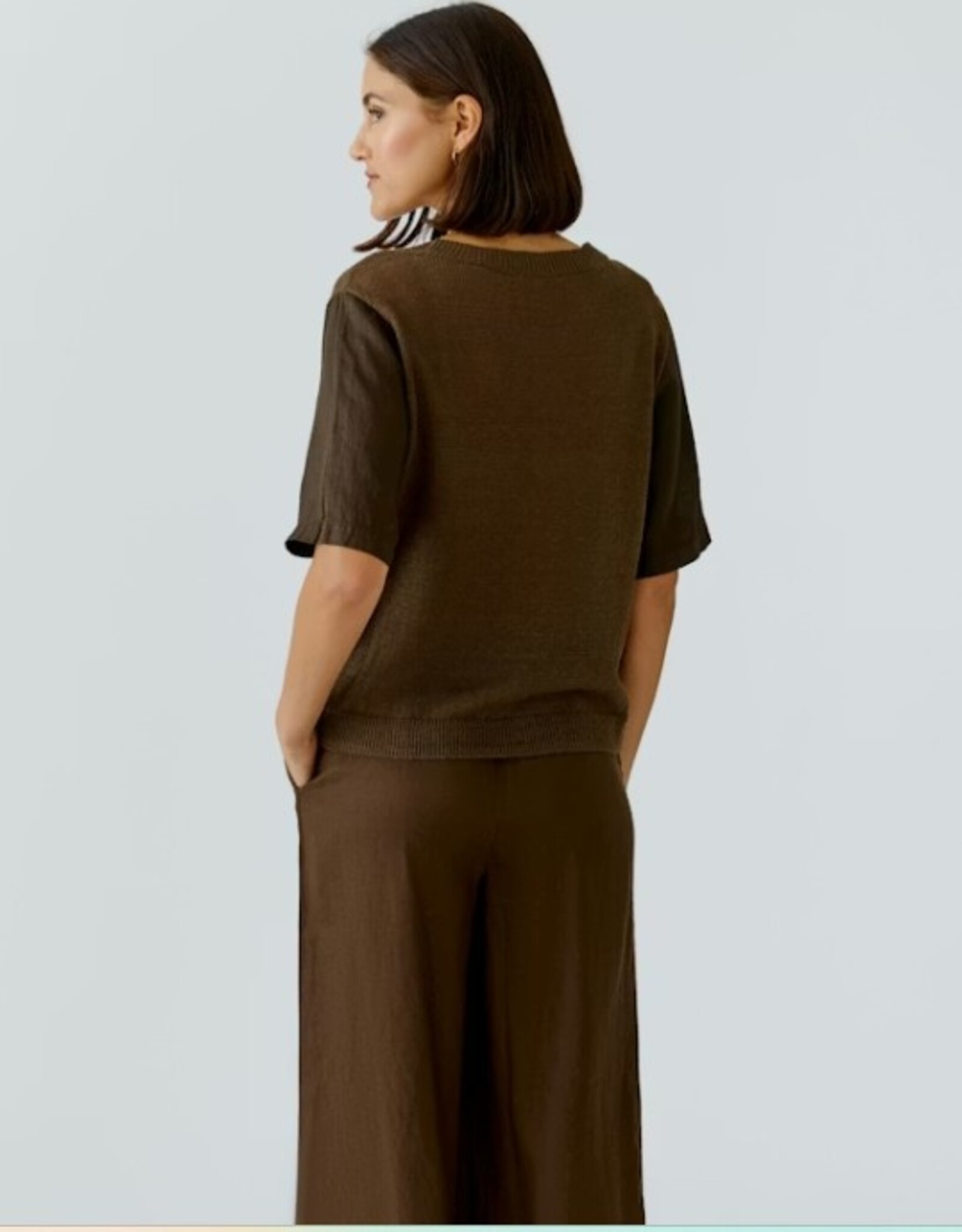 Oui Pullover K-Mouw Linnen bruin