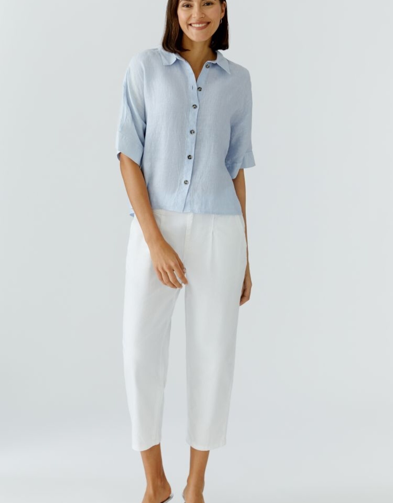 Oui Blouse Linnen K-Mouw L-Blauw