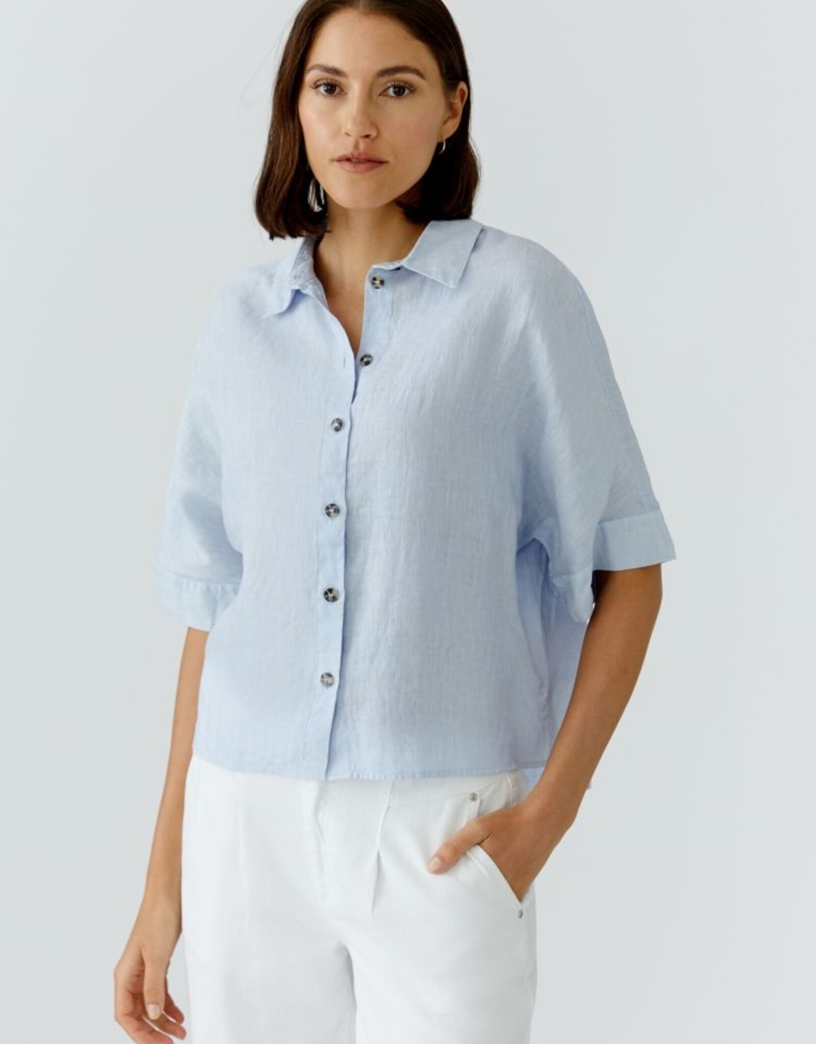 Oui Blouse Linnen K-Mouw L-Blauw