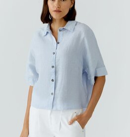 Oui Blouse Linnen K-Mouw L-Blauw