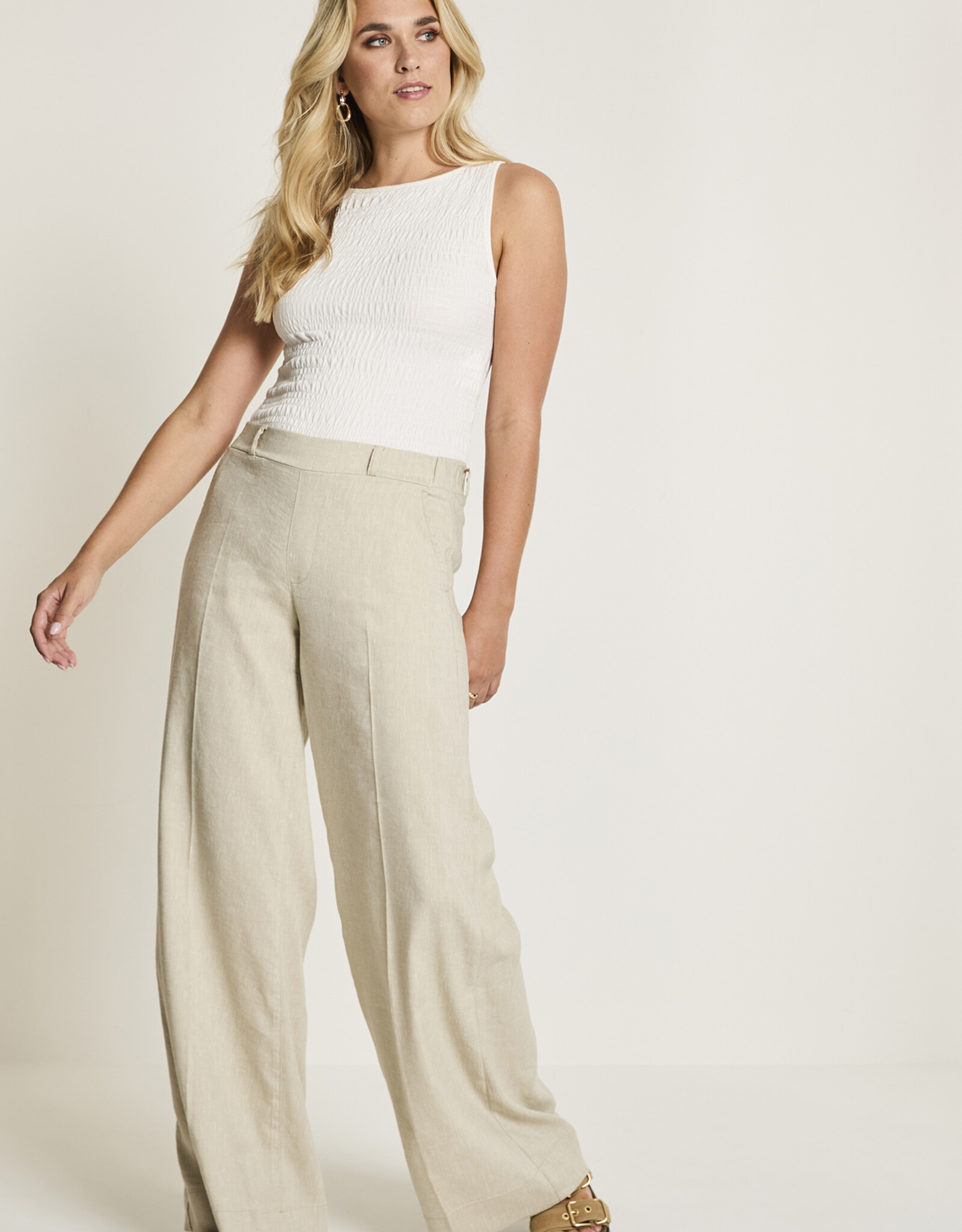 Para MI Pantalon Lizzy Flowly Linen Light Olive