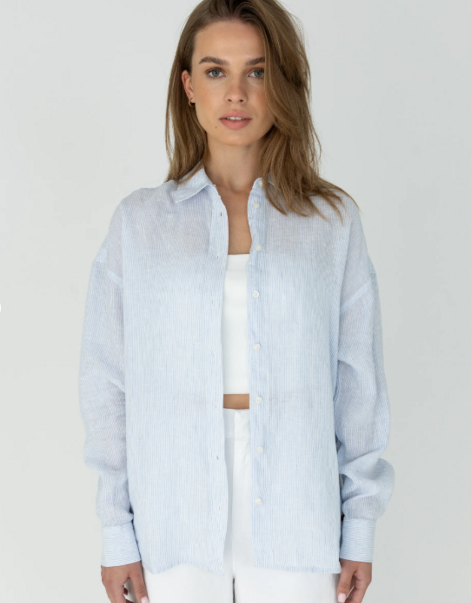Moscow Blouse Button Stripe Light Bleu