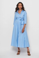 LaSalle Belted Flared Dress Blue White