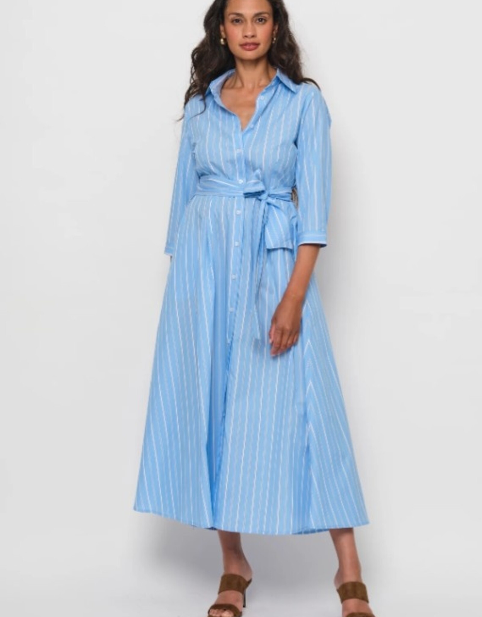 LaSalle Belted Flared Dress Blue White