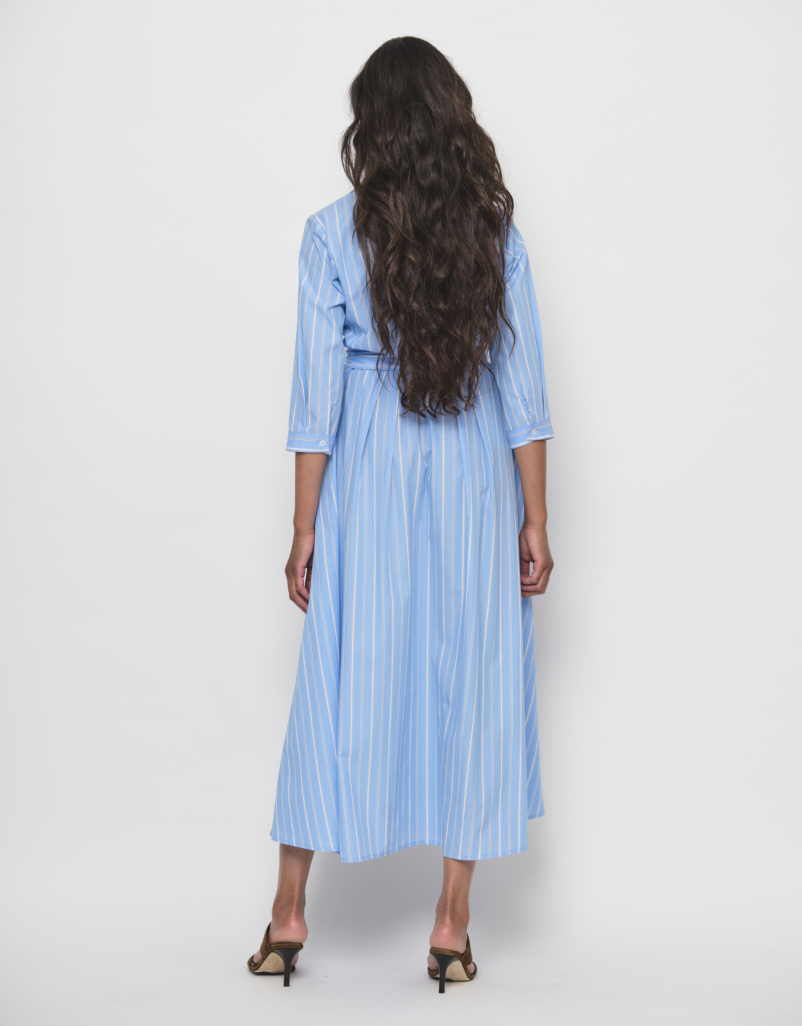 LaSalle Belted Flared Dress Blue White