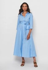 LaSalle Belted Flared Dress Blue White